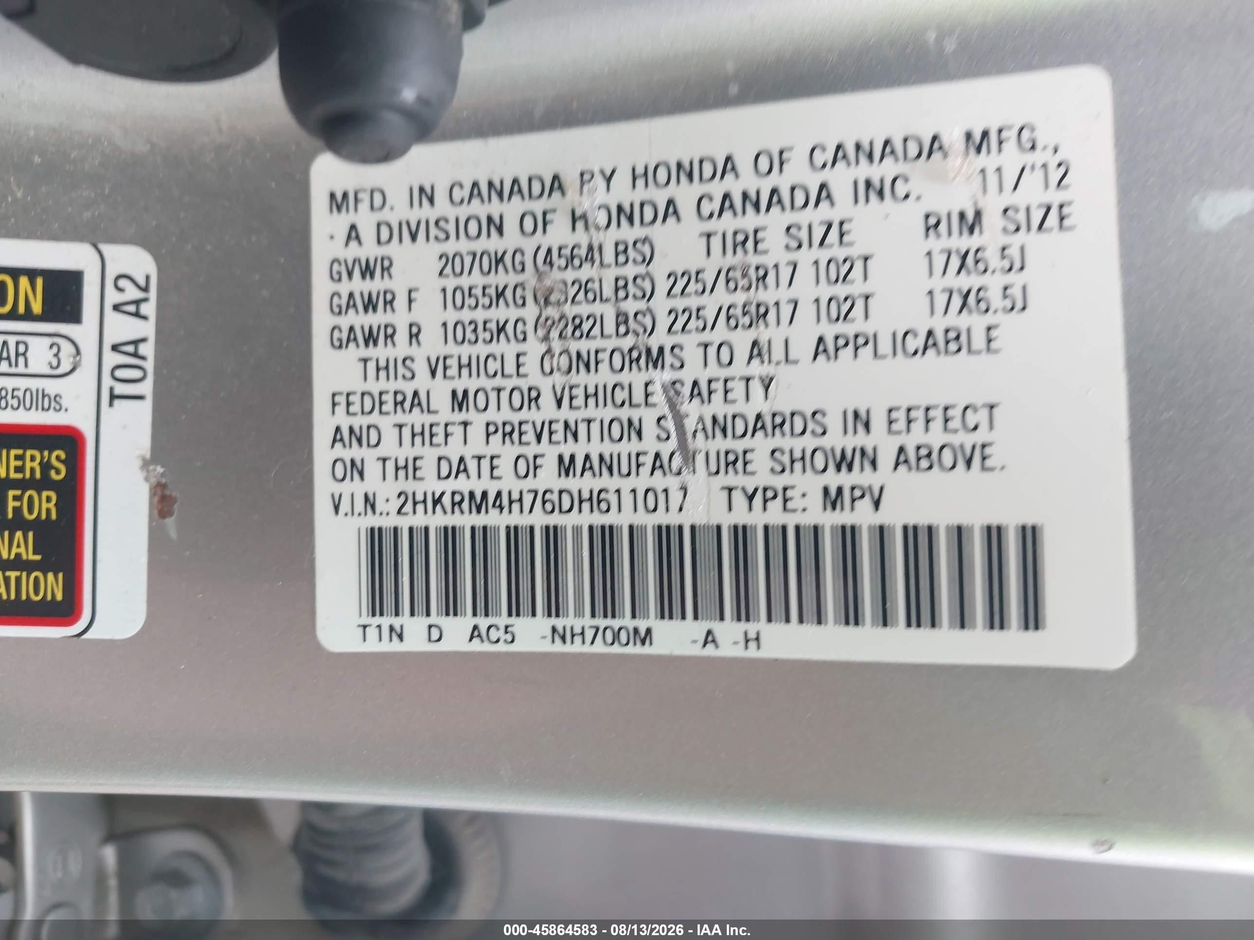 2013 Honda Cr-v Ex-l Silver vin: 2HKRM4H76DH611017