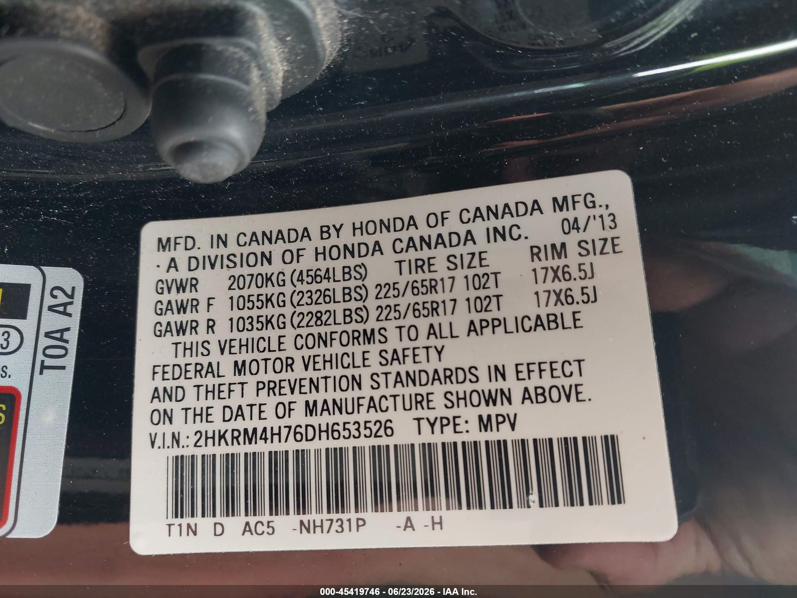 2013 Honda Cr-v Ex-l Black vin: 2HKRM4H76DH653526