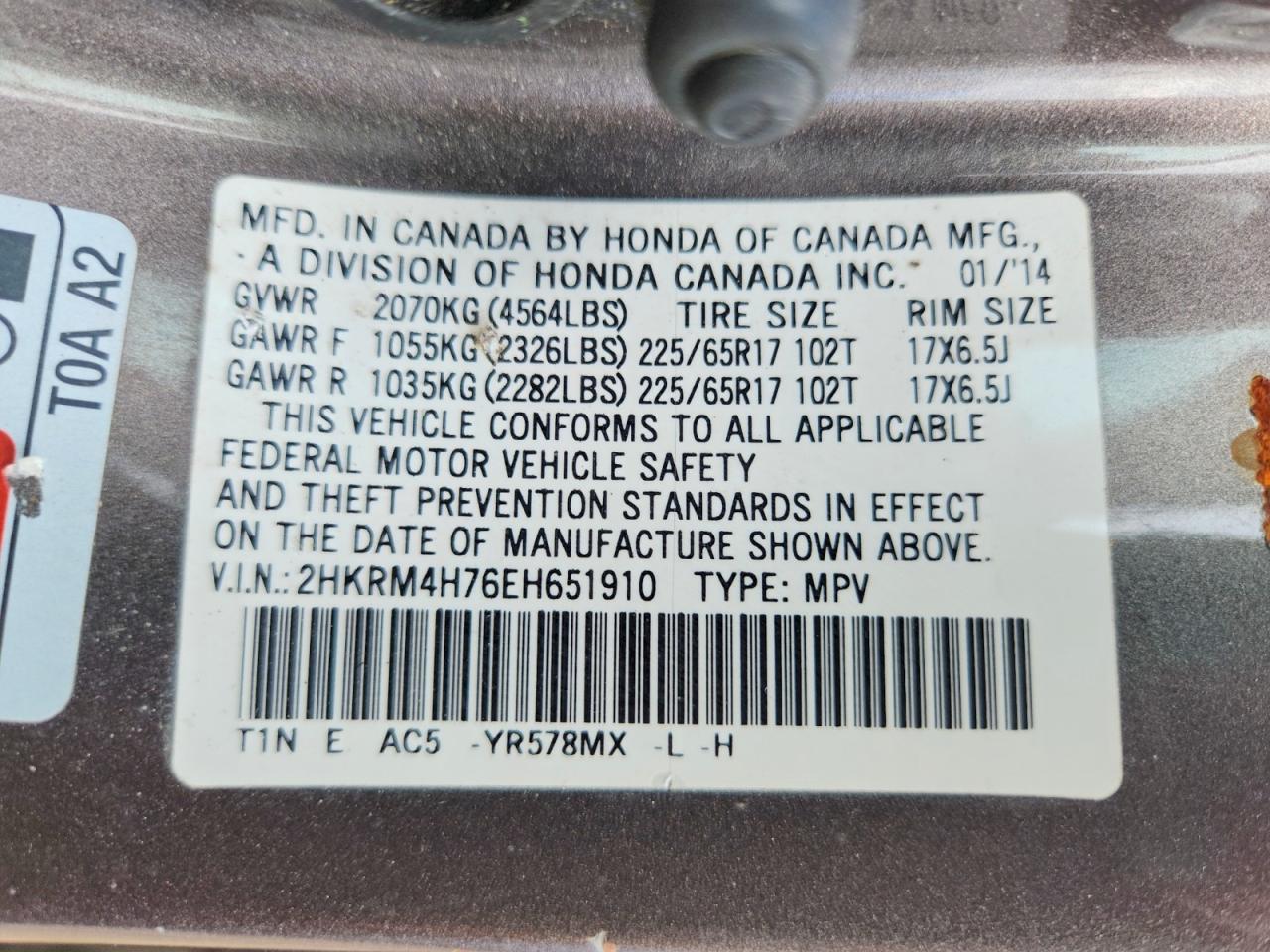 2014 Honda Cr-v Exl Gray vin: 2HKRM4H76EH651910