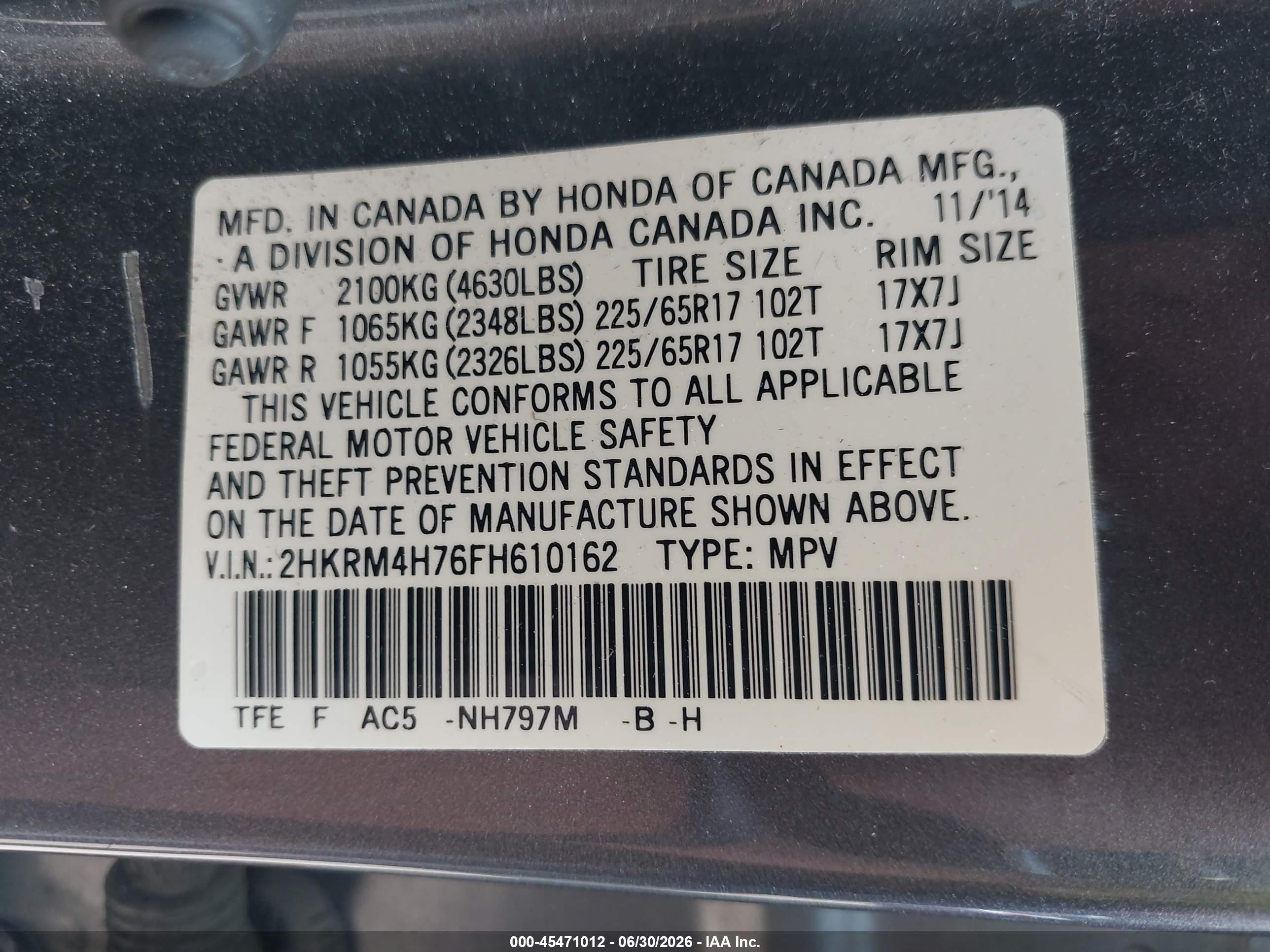 2015 Honda Cr-v Ex-l Gray vin: 2HKRM4H76FH610162