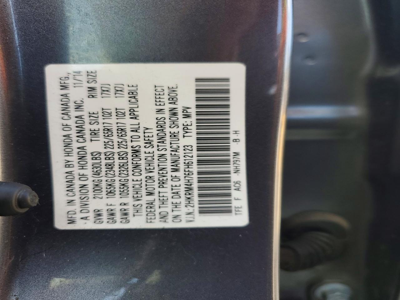 2015 Honda Cr-v Exl Gray vin: 2HKRM4H76FH612123