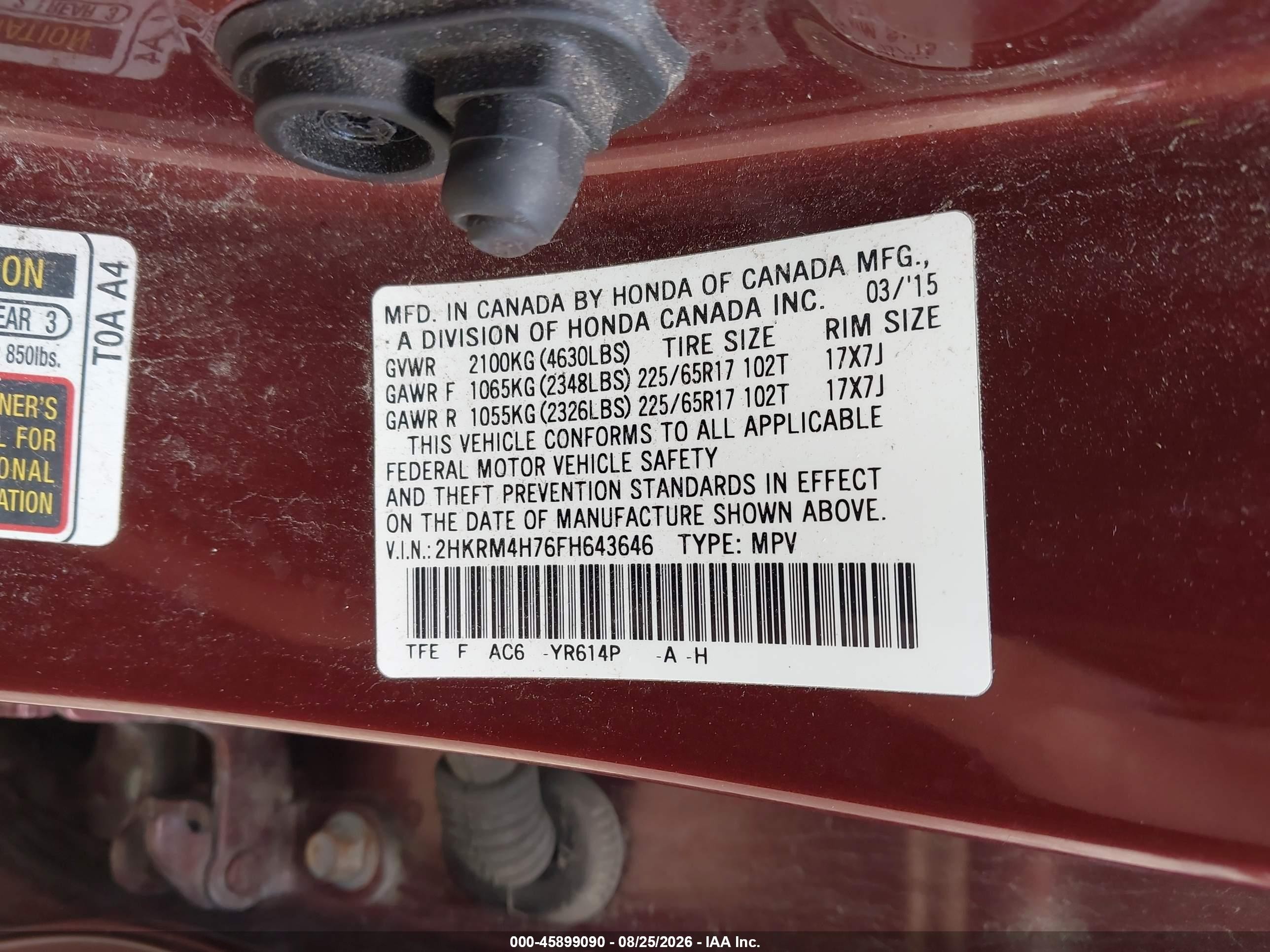 2015 Honda Cr-v Ex-l Красный vin: 2HKRM4H76FH643646