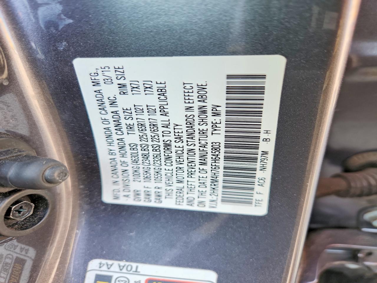 2015 Honda Cr-v Exl Gray vin: 2HKRM4H76FH645803