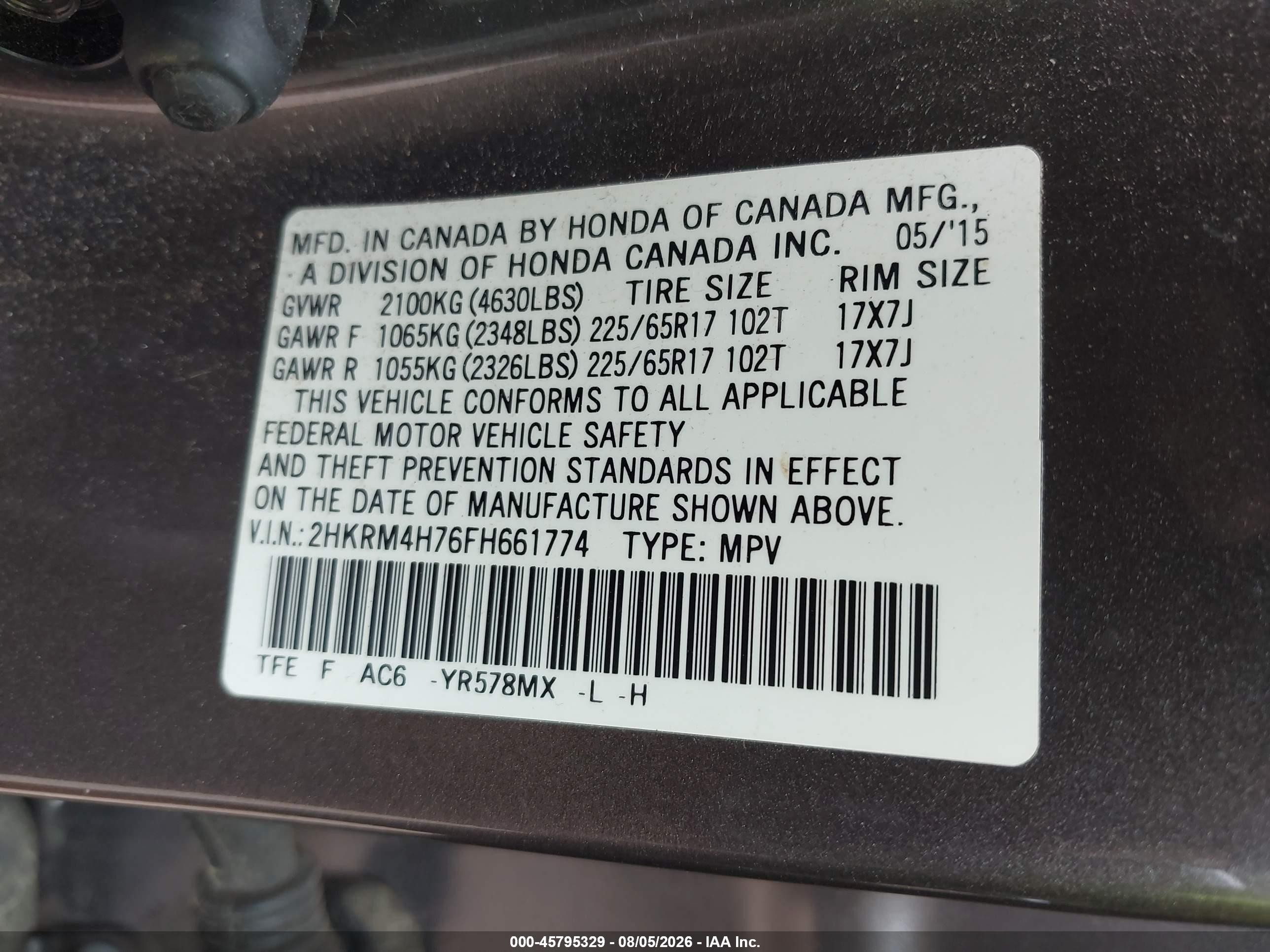 2015 Honda Cr-v Ex-l Gray vin: 2HKRM4H76FH661774
