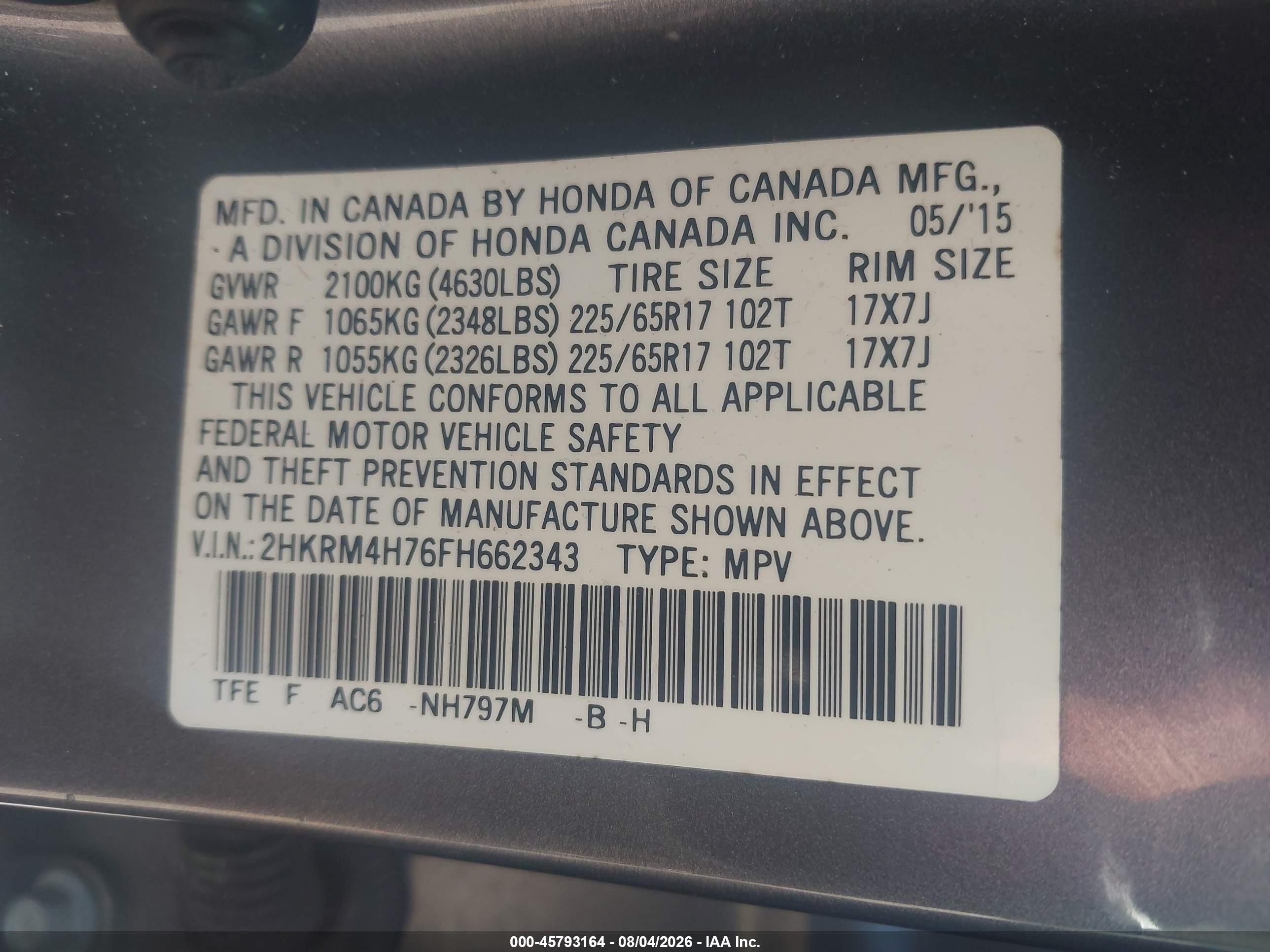 2015 Honda Cr-v Ex-l Gray vin: 2HKRM4H76FH662343
