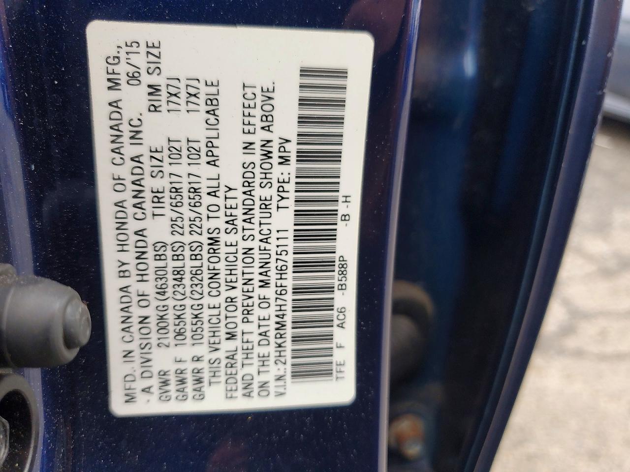 2015 Honda Cr-v Exl Blue vin: 2HKRM4H76FH675111