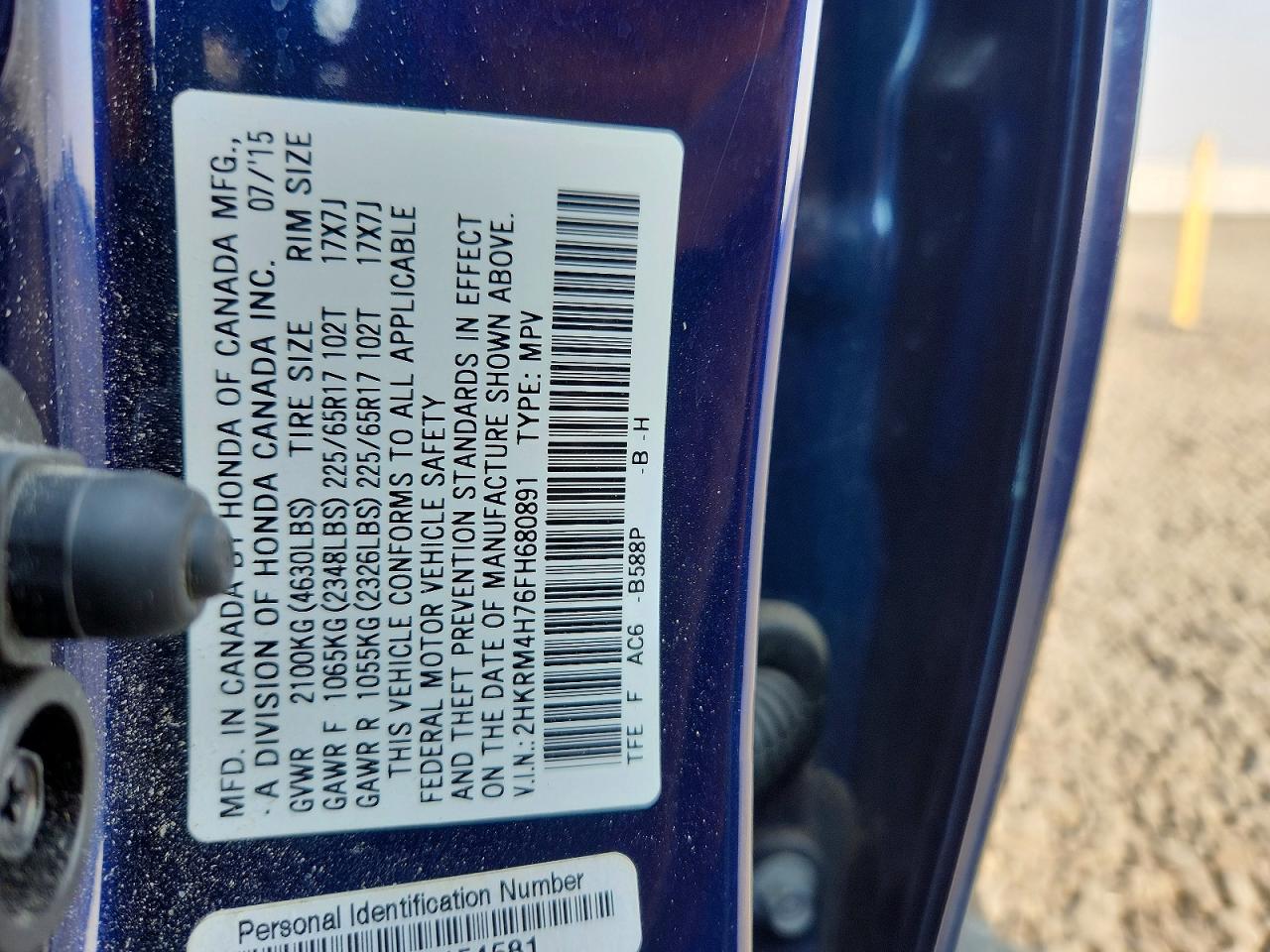 2015 Honda Cr-v Exl Blue vin: 2HKRM4H76FH680891
