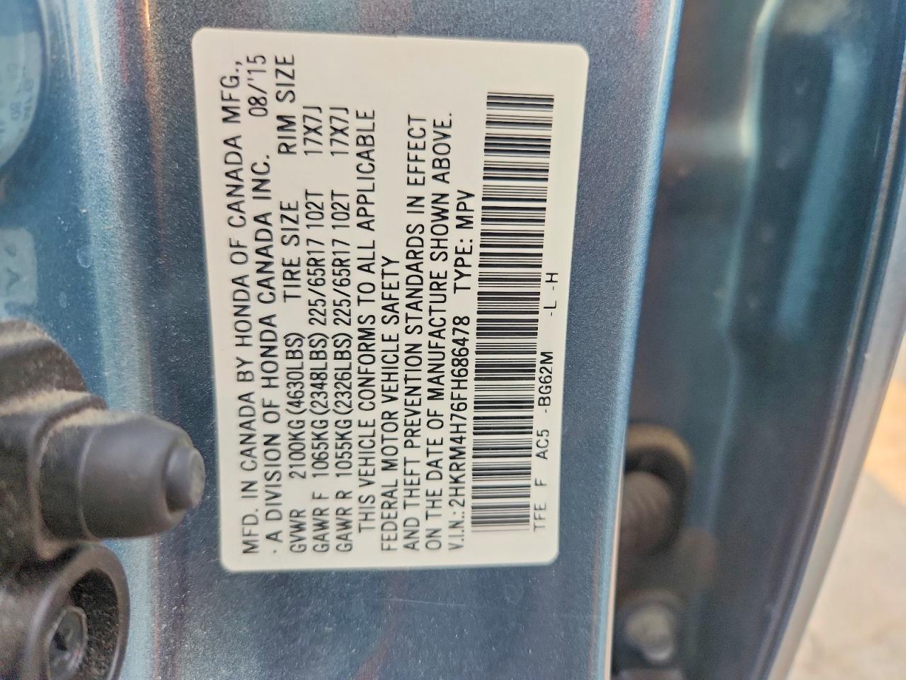 2015 Honda Cr-v Exl Blue vin: 2HKRM4H76FH686478