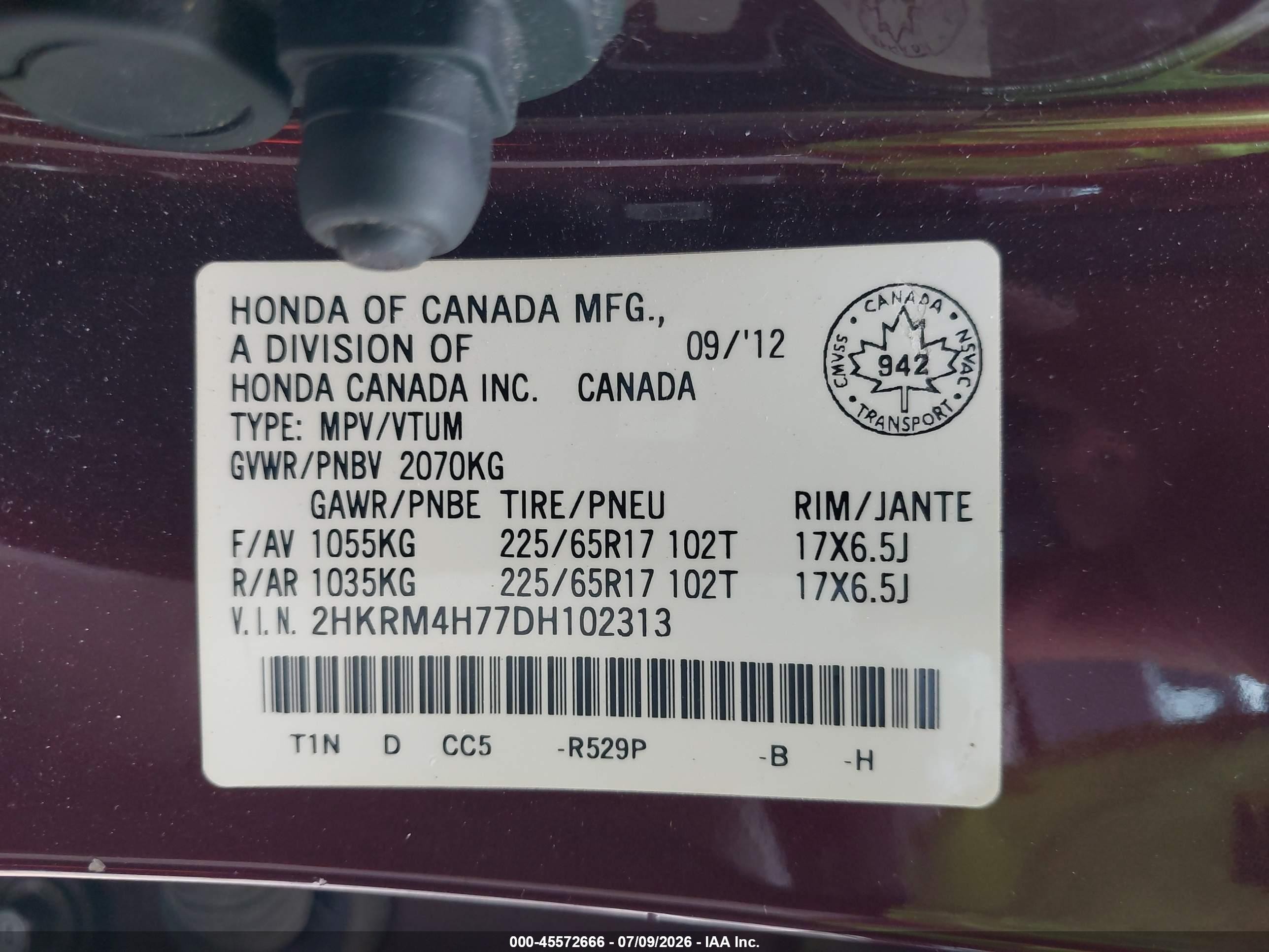 2013 Honda Cr-v Ex-l Maroon vin: 2HKRM4H77DH102313