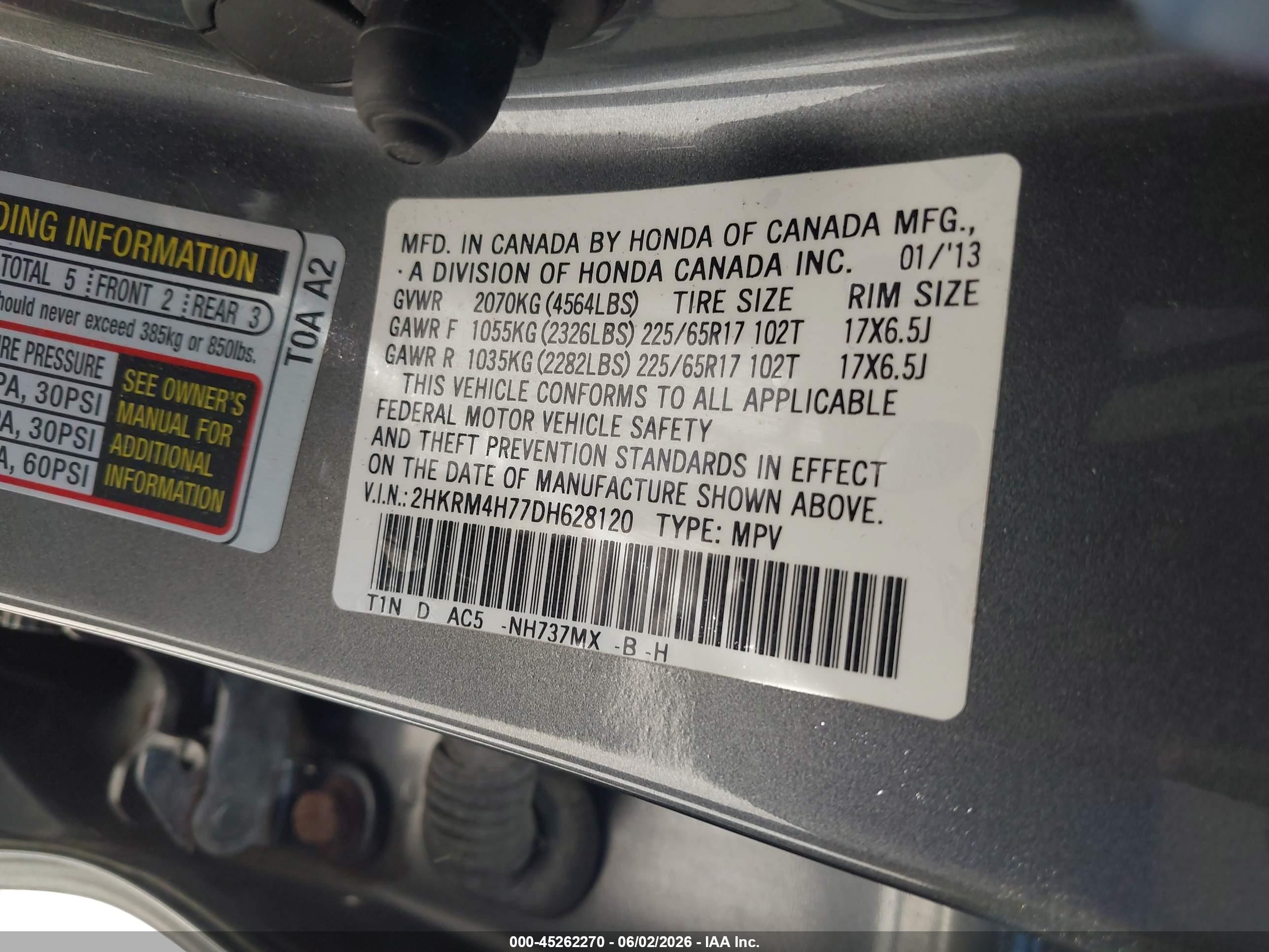 2013 Honda Cr-v Ex-l Gray vin: 2HKRM4H77DH628120