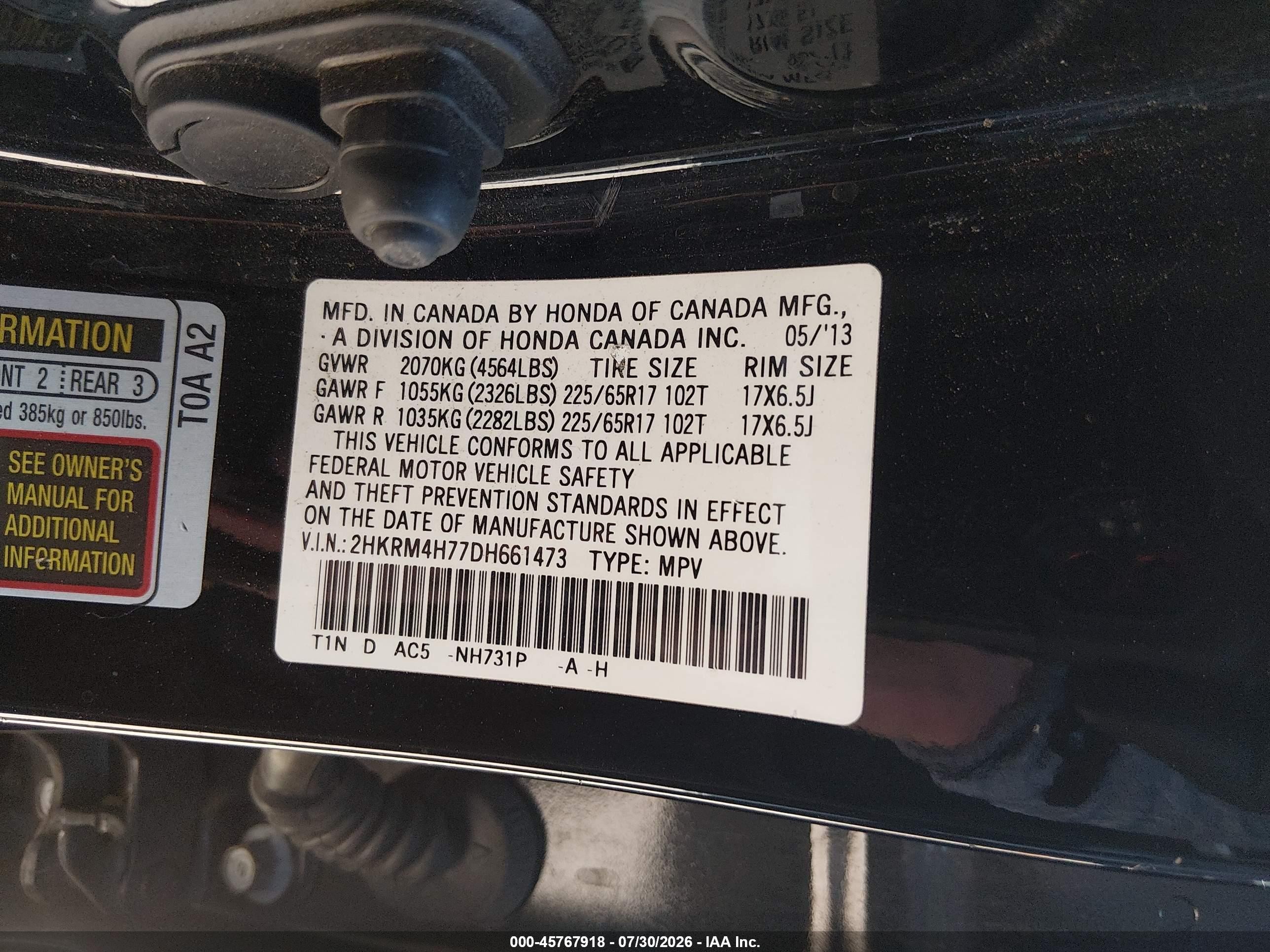 2013 Honda Cr-v Ex-l Black vin: 2HKRM4H77DH661473