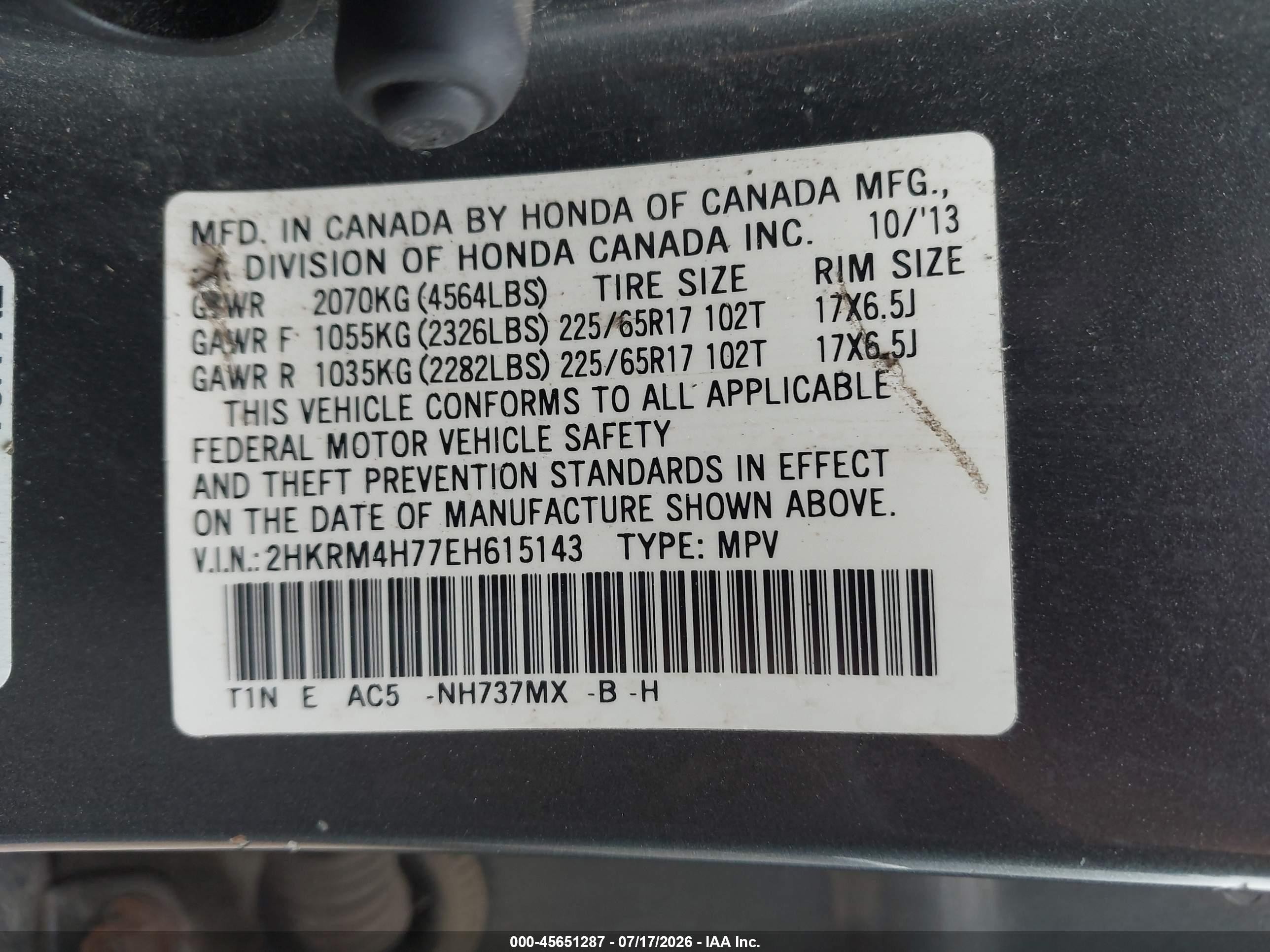 2014 Honda Cr-v Ex-l Gray vin: 2HKRM4H77EH615143