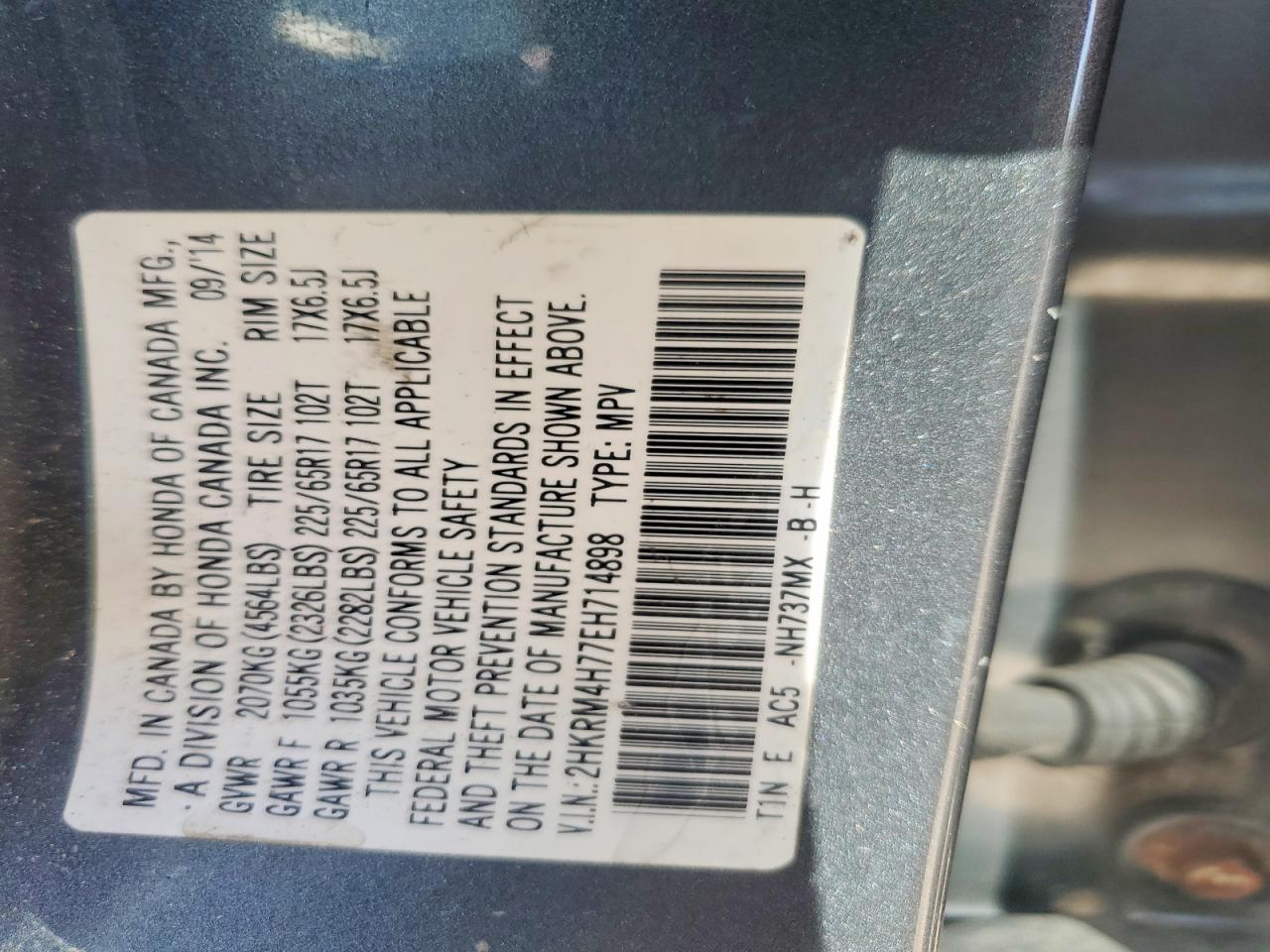 2014 Honda Cr-v Exl Gray vin: 2HKRM4H77EH714898