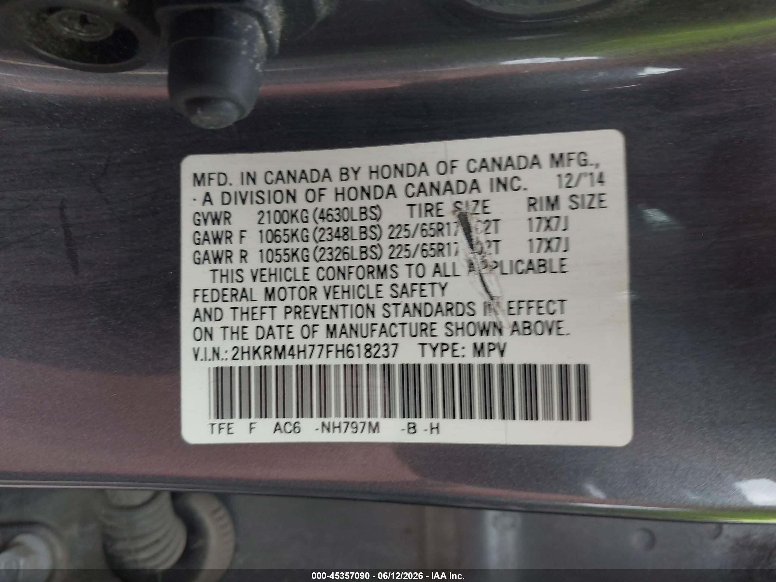 2015 Honda Cr-v Ex-l Серый vin: 2HKRM4H77FH618237