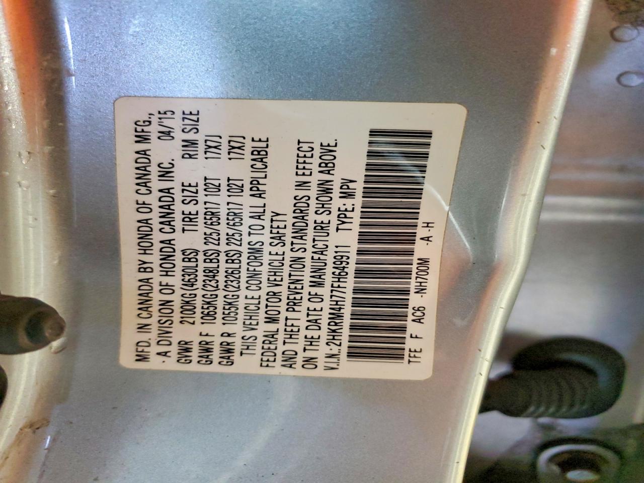 2015 Honda Cr-v Exl Серебряный vin: 2HKRM4H77FH649911