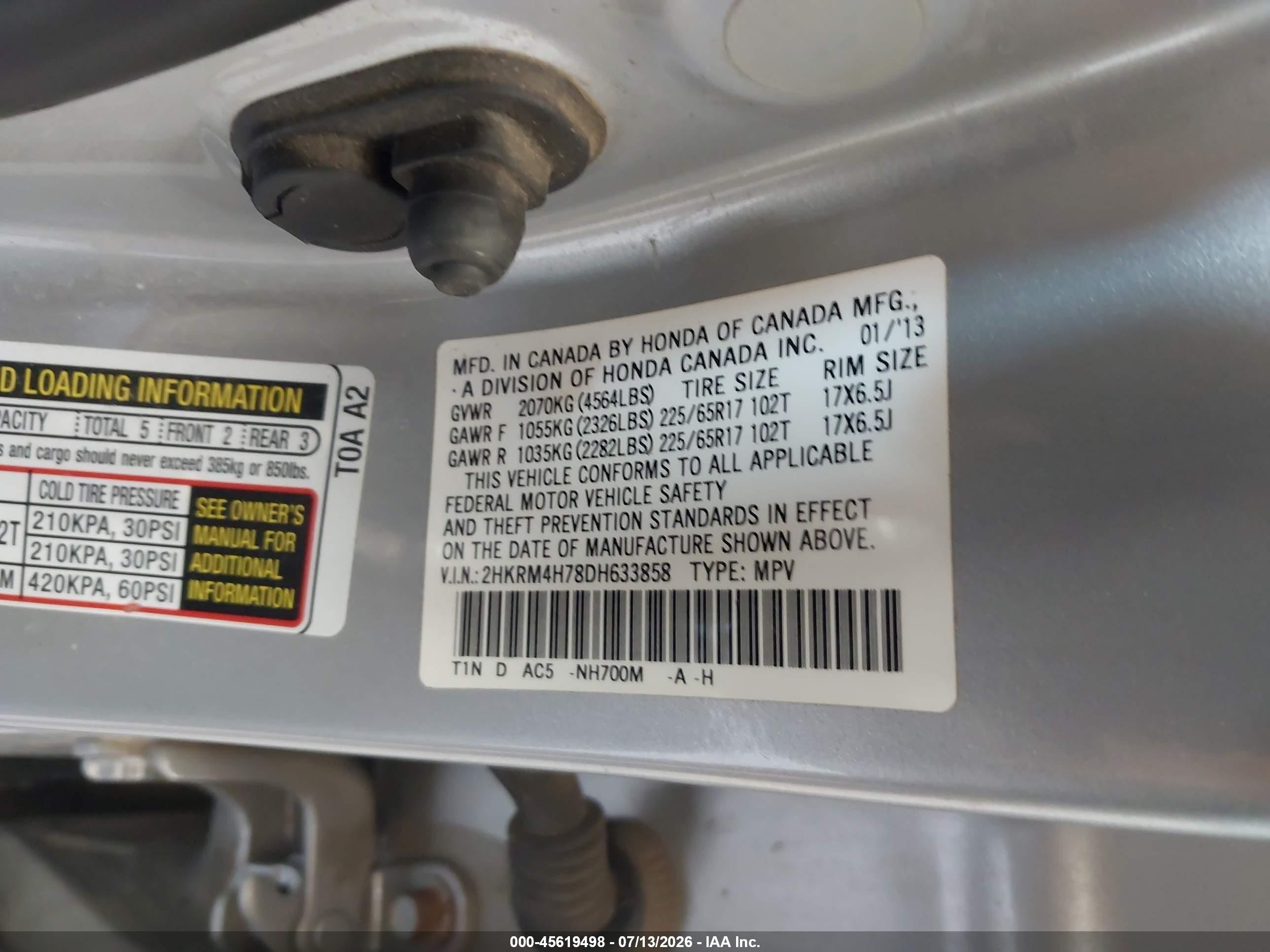 2013 Honda Cr-v Ex-l Silver vin: 2HKRM4H78DH633858