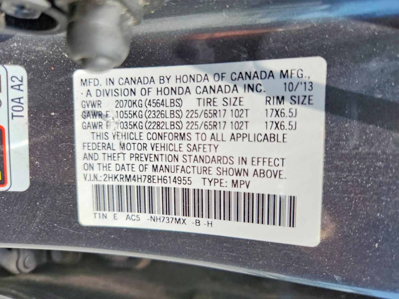 2014 Honda Cr-v Exl Gray vin: 2HKRM4H78EH614955