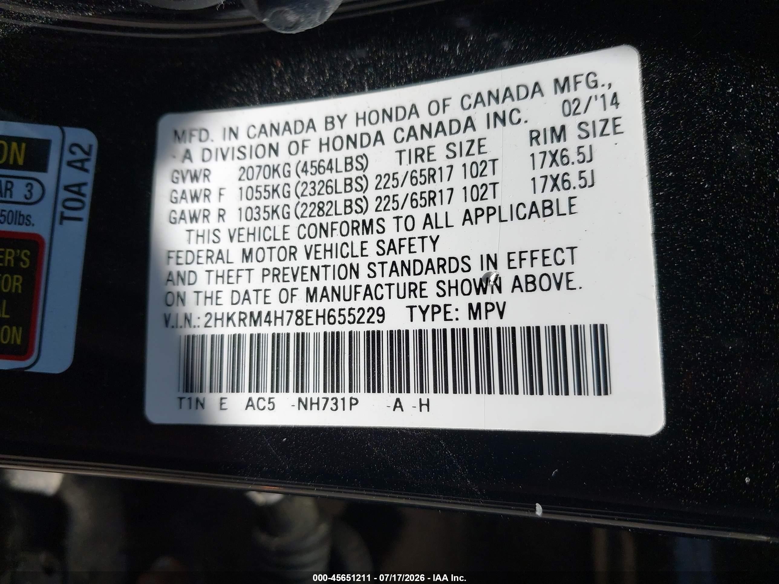 2014 Honda Cr-v Ex-l Black vin: 2HKRM4H78EH655229