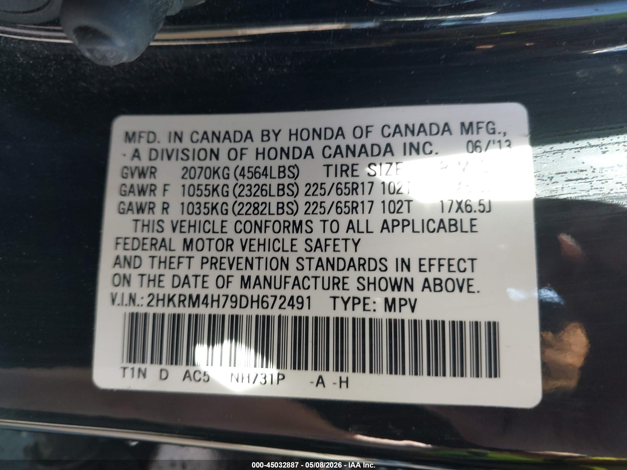 2013 Honda Cr-v Ex-l Черный vin: 2HKRM4H79DH672491