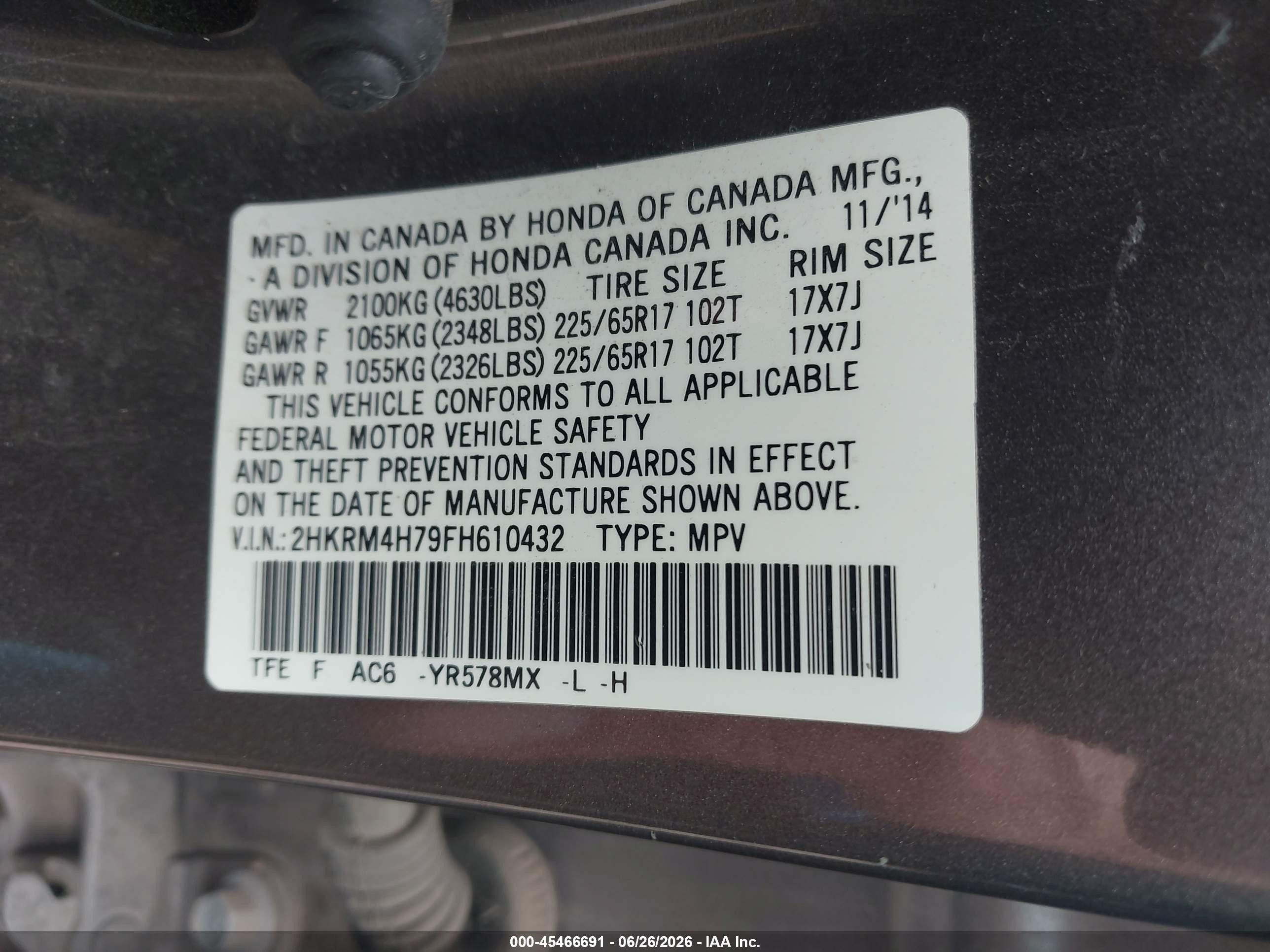 2015 Honda Cr-v Ex-l Gray vin: 2HKRM4H79FH610432
