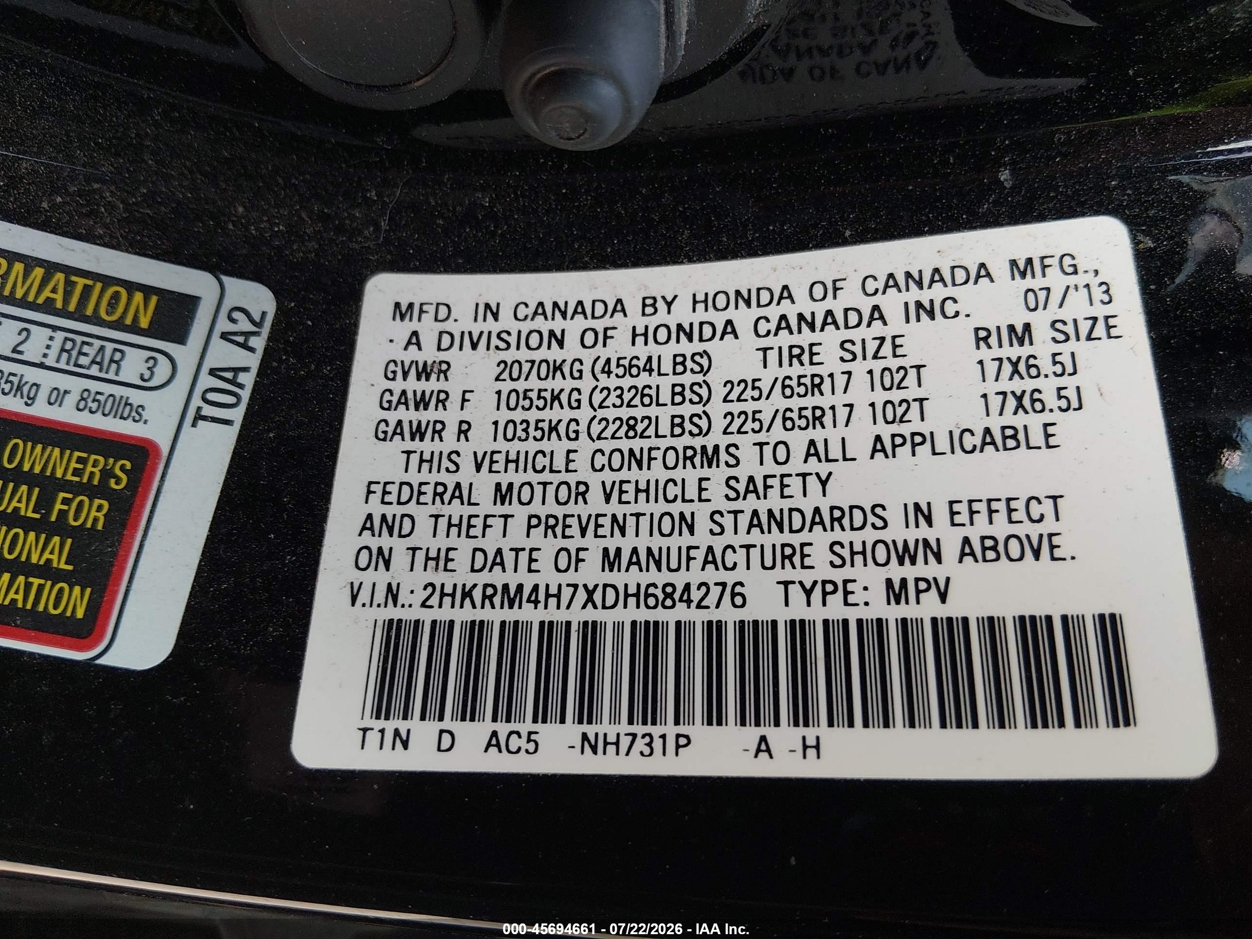 2013 Honda Cr-v Ex-l Black vin: 2HKRM4H7XDH684276
