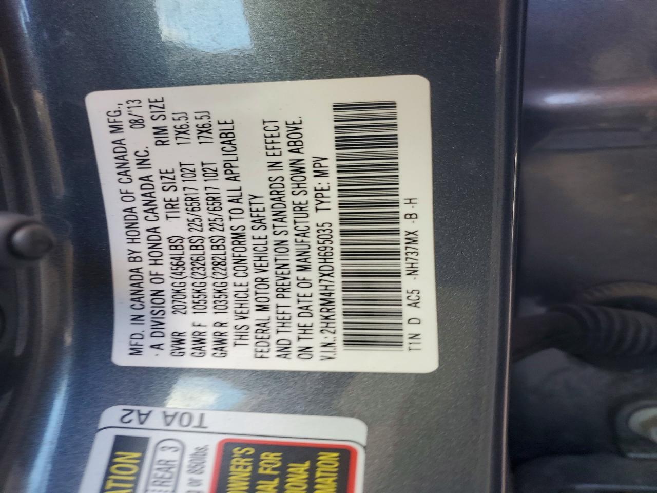 2013 Honda Cr-v Exl Gray vin: 2HKRM4H7XDH695035