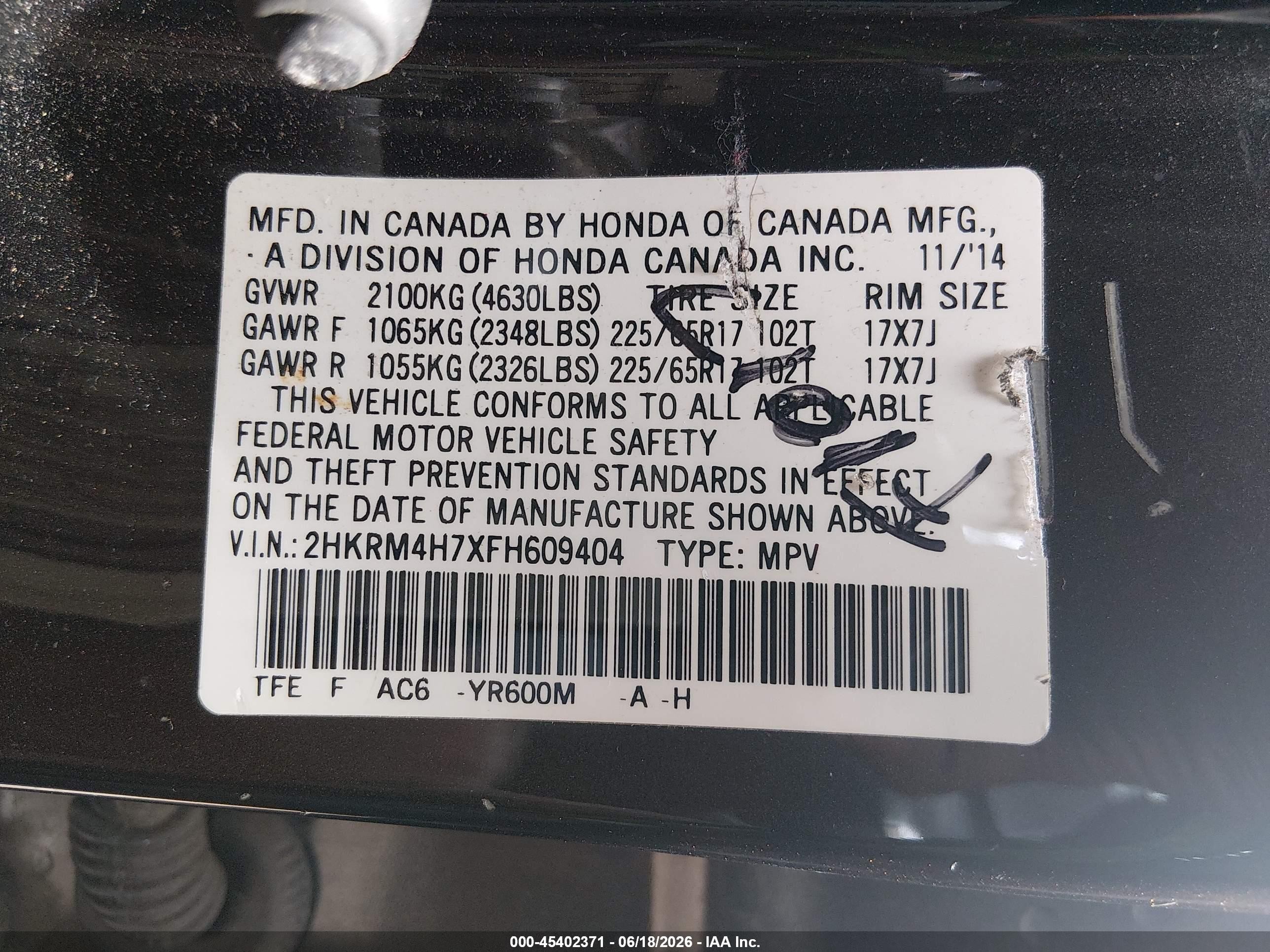 2015 Honda Cr-v Ex-l Black vin: 2HKRM4H7XFH609404