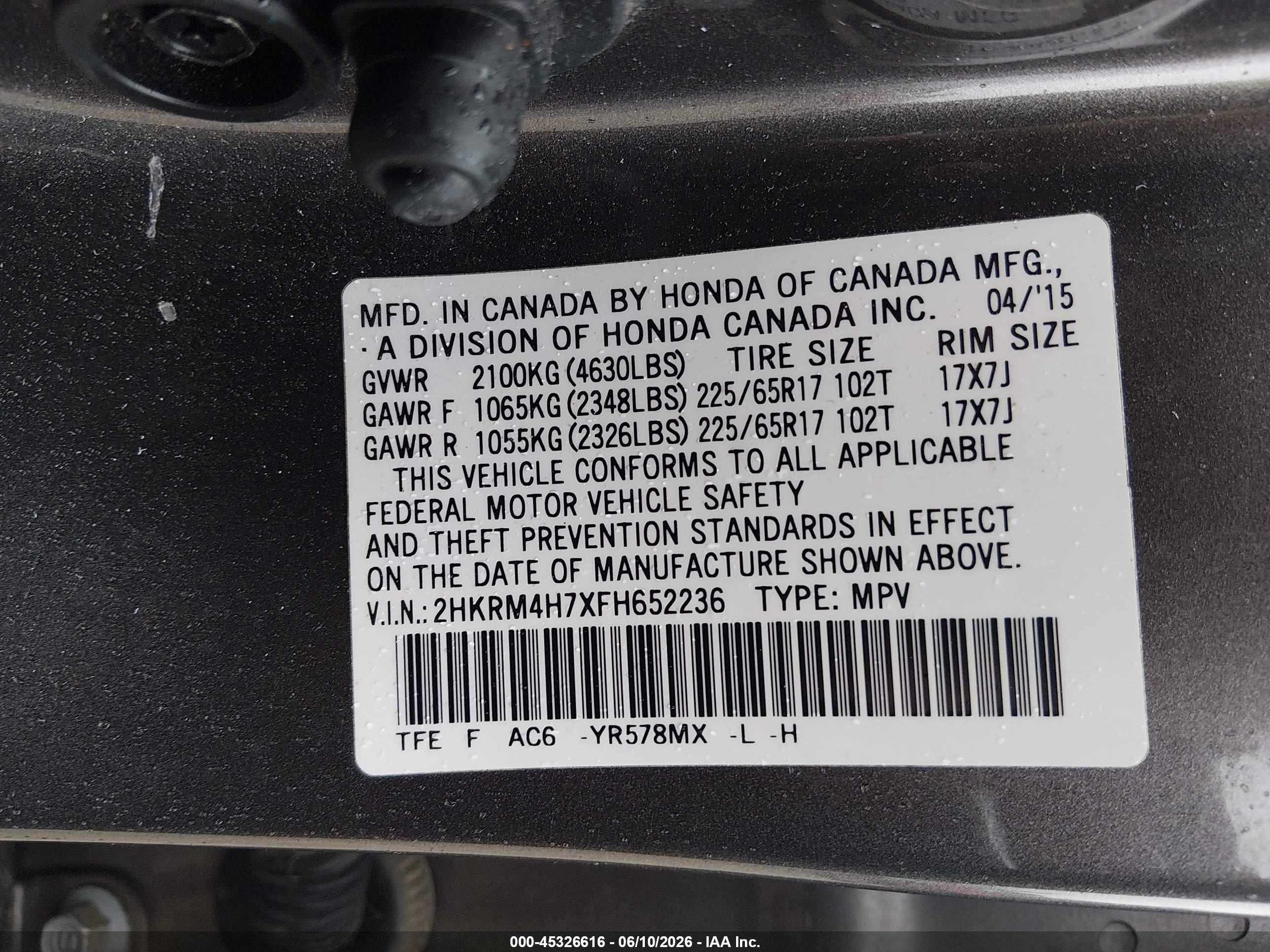 2015 Honda Cr-v Ex-l Gray vin: 2HKRM4H7XFH652236