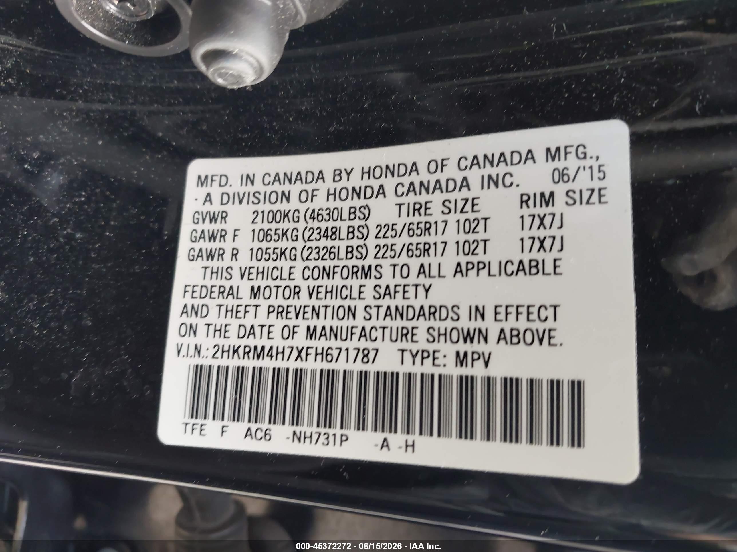 2015 Honda Cr-v Ex-l Black vin: 2HKRM4H7XFH671787
