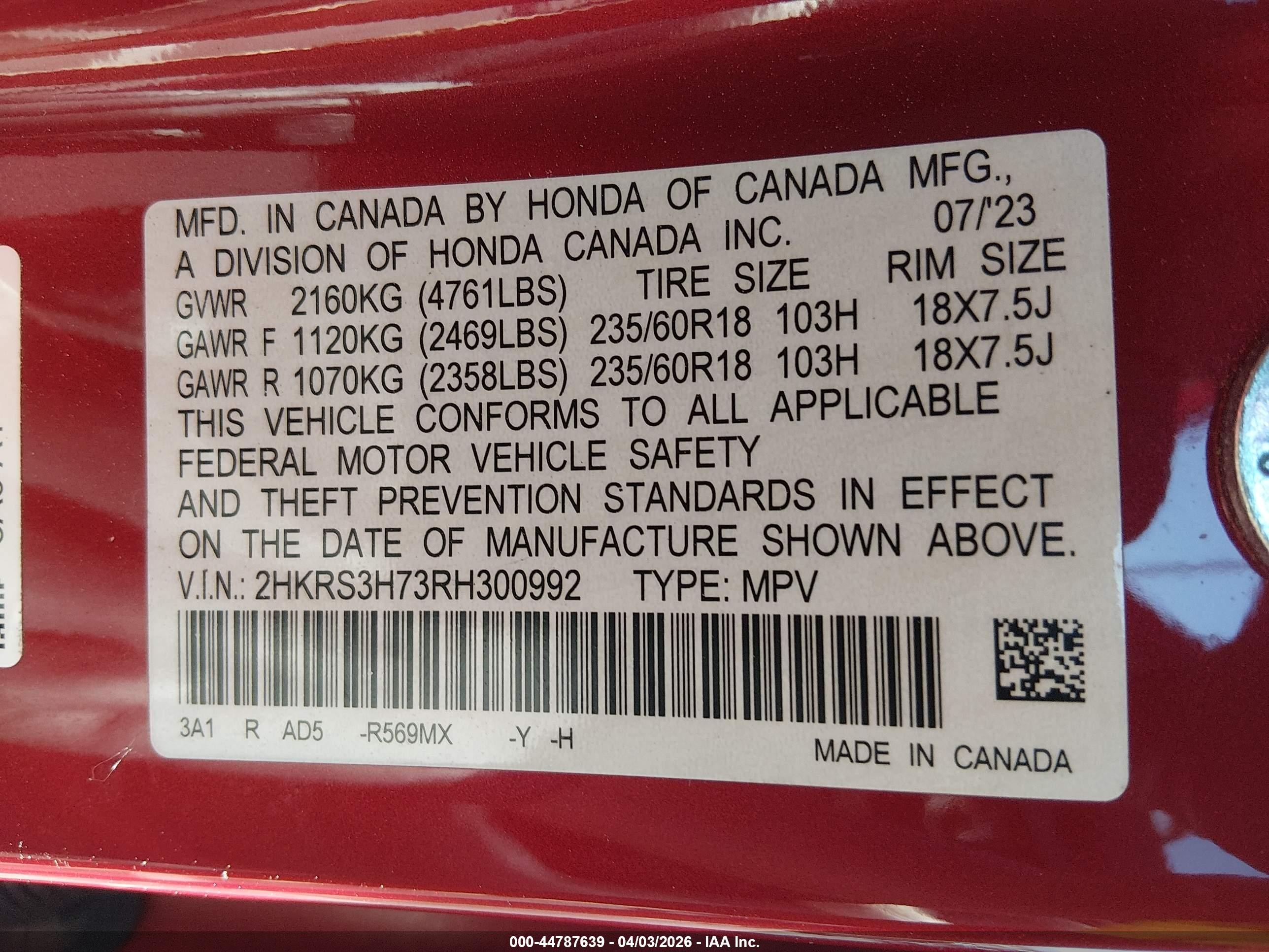 2024 Honda Cr-v Ex-l 2wd Red vin: 2HKRS3H73RH300992