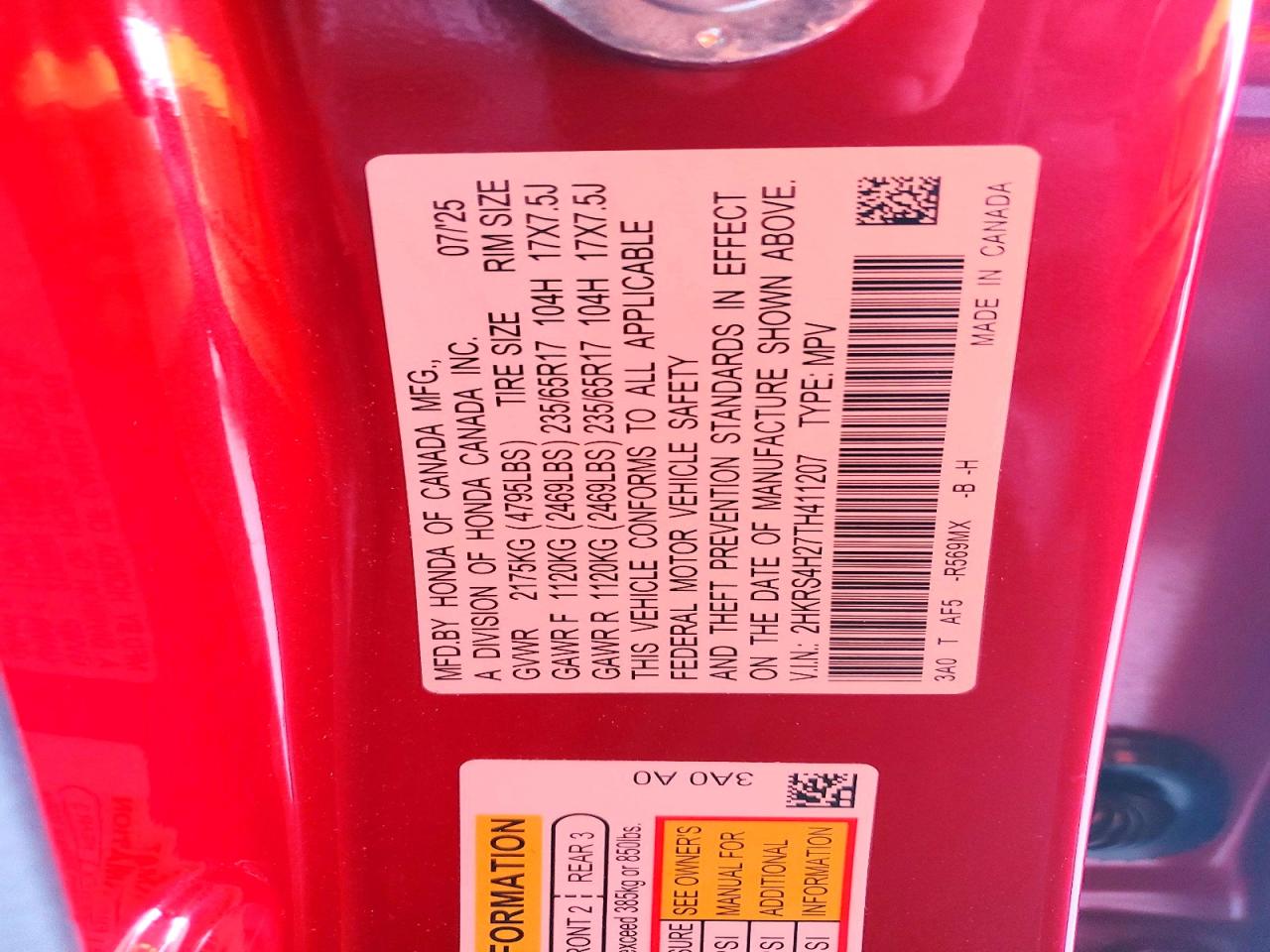 2026 Honda Cr-v Lx Red vin: 2HKRS4H27TH411207