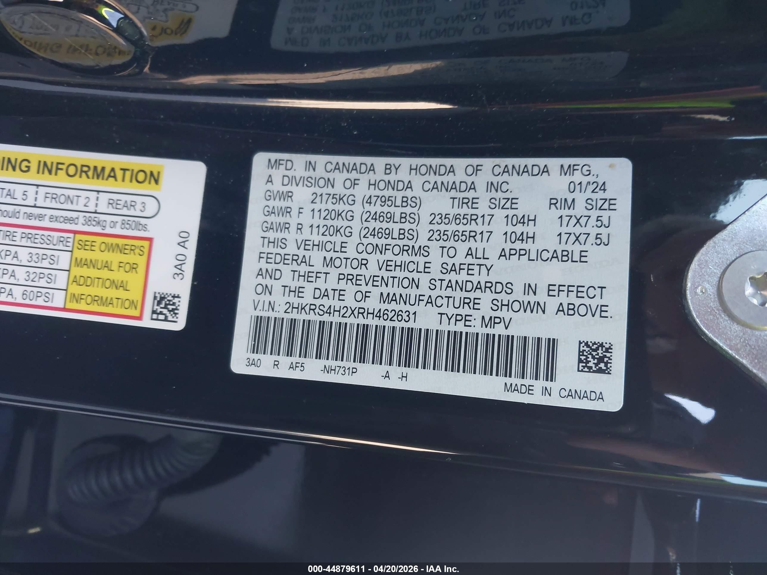 2024 Honda Cr-v Lx Awd Черный vin: 2HKRS4H2XRH462631