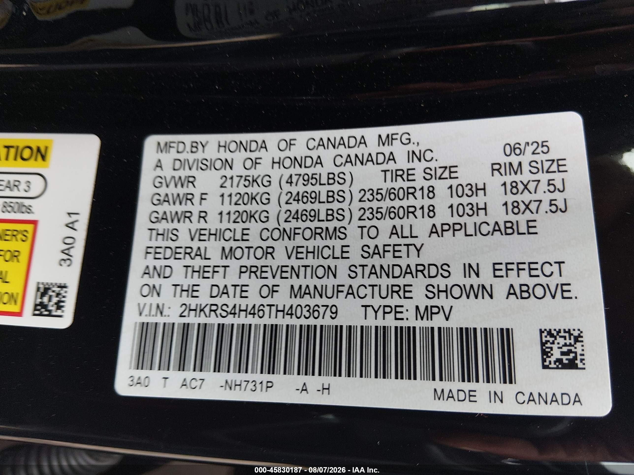 2026 Honda Cr-v Ex Awd Black vin: 2HKRS4H46TH403679