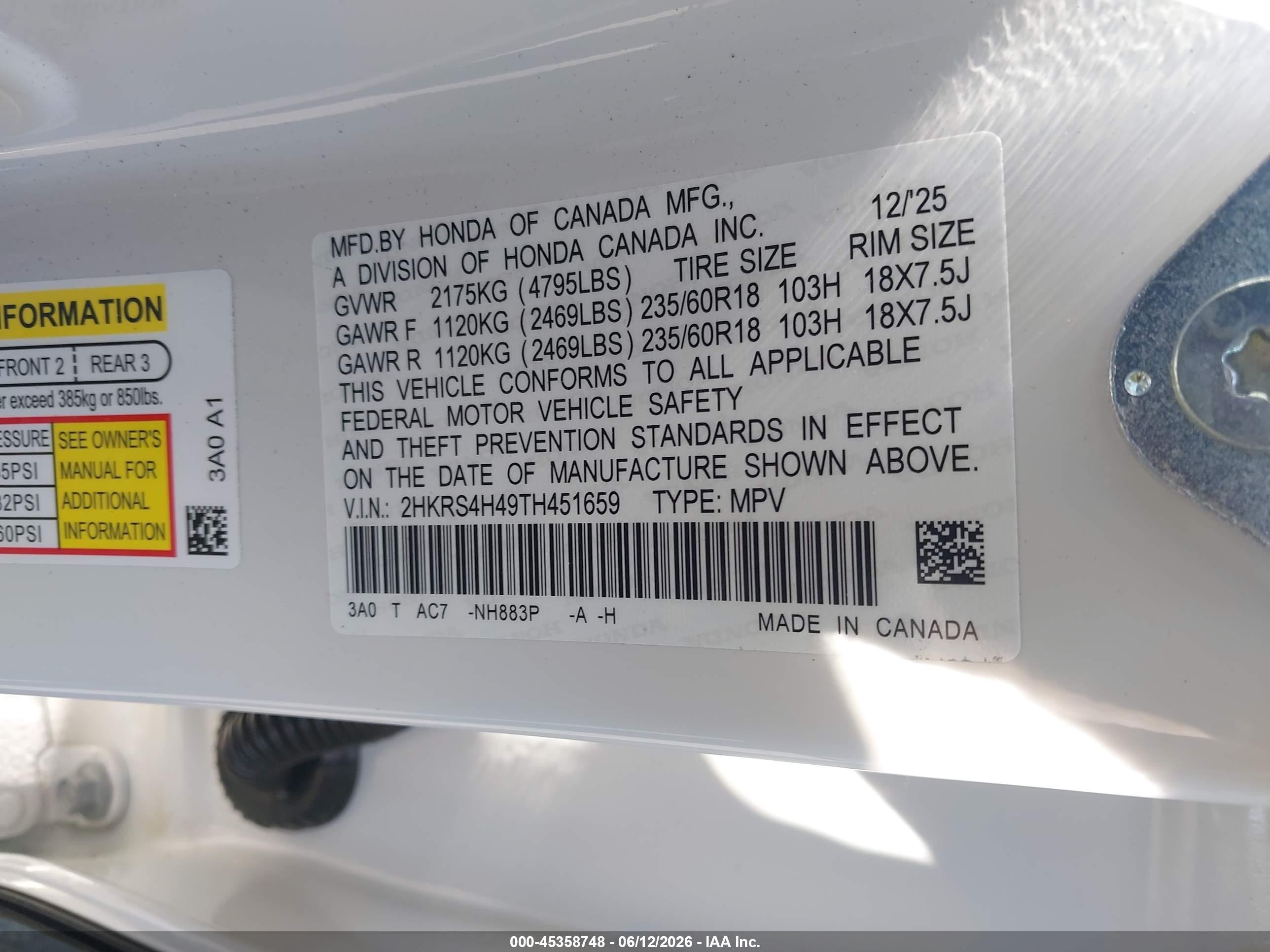 2026 Honda Cr-v Ex Awd vin: 2HKRS4H49TH451659