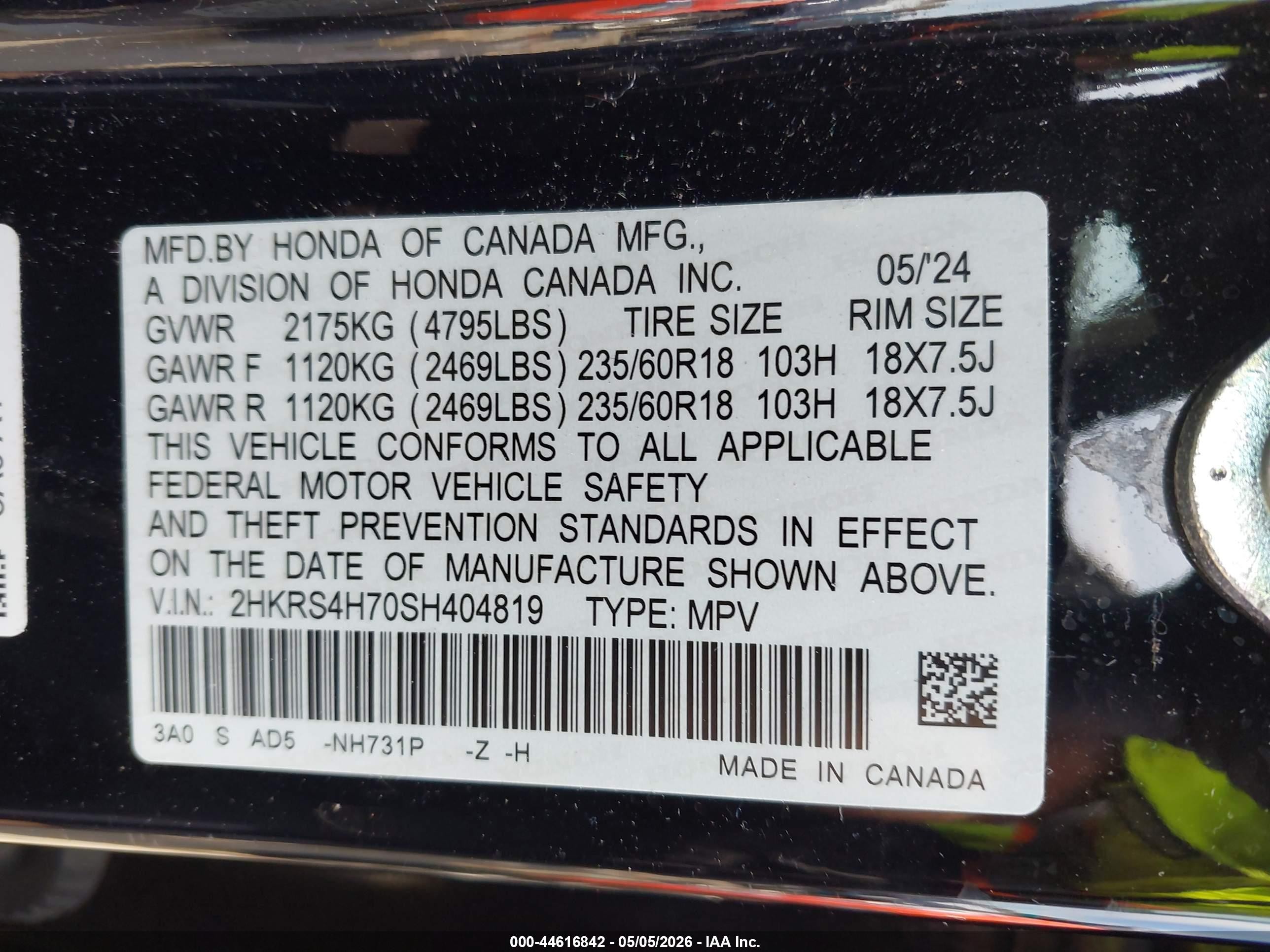 2025 Honda Cr-v Ex-l Awd Black vin: 2HKRS4H70SH404819