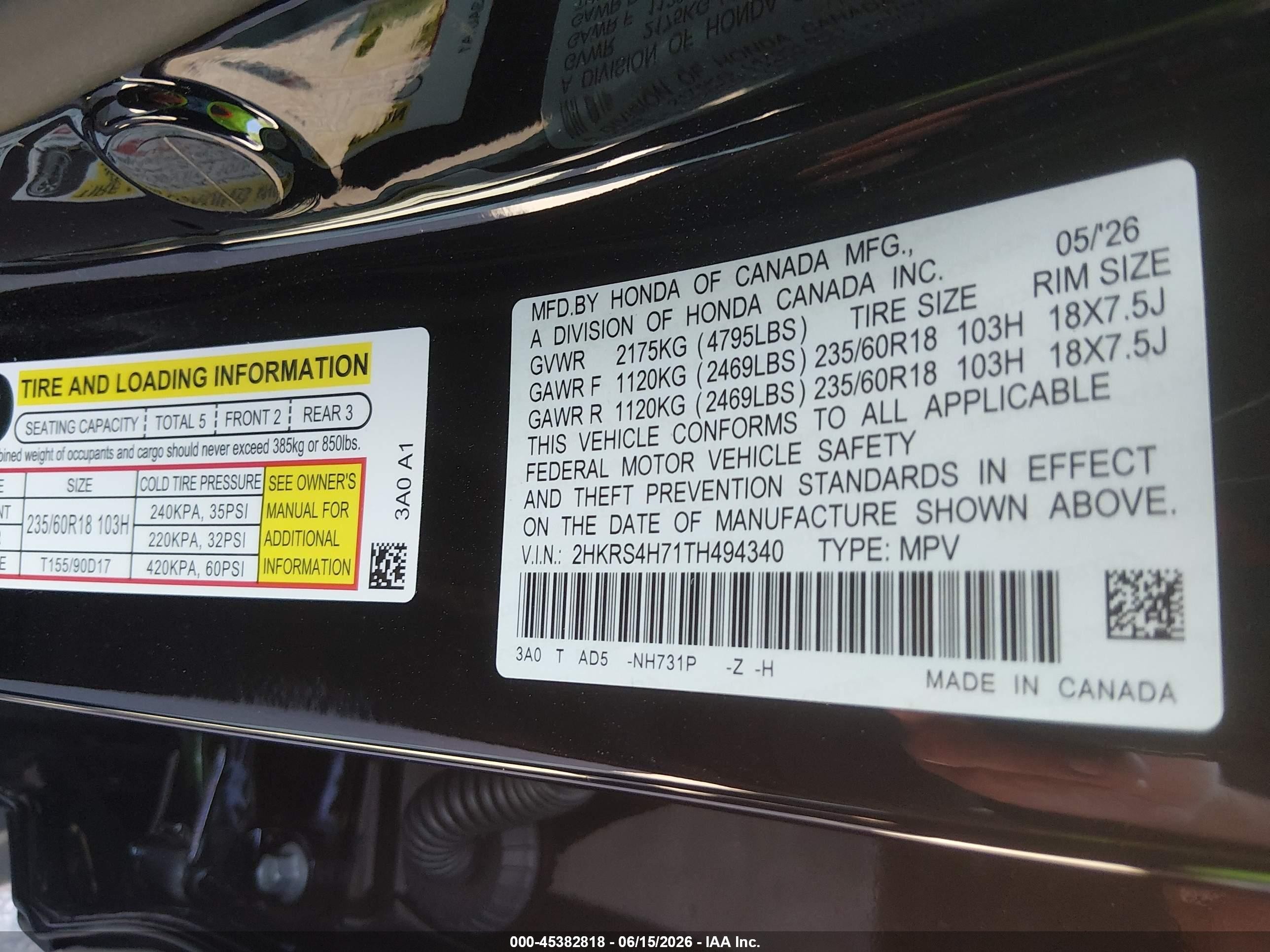 2026 Honda Cr-v Ex-l Awd Black vin: 2HKRS4H71TH494340