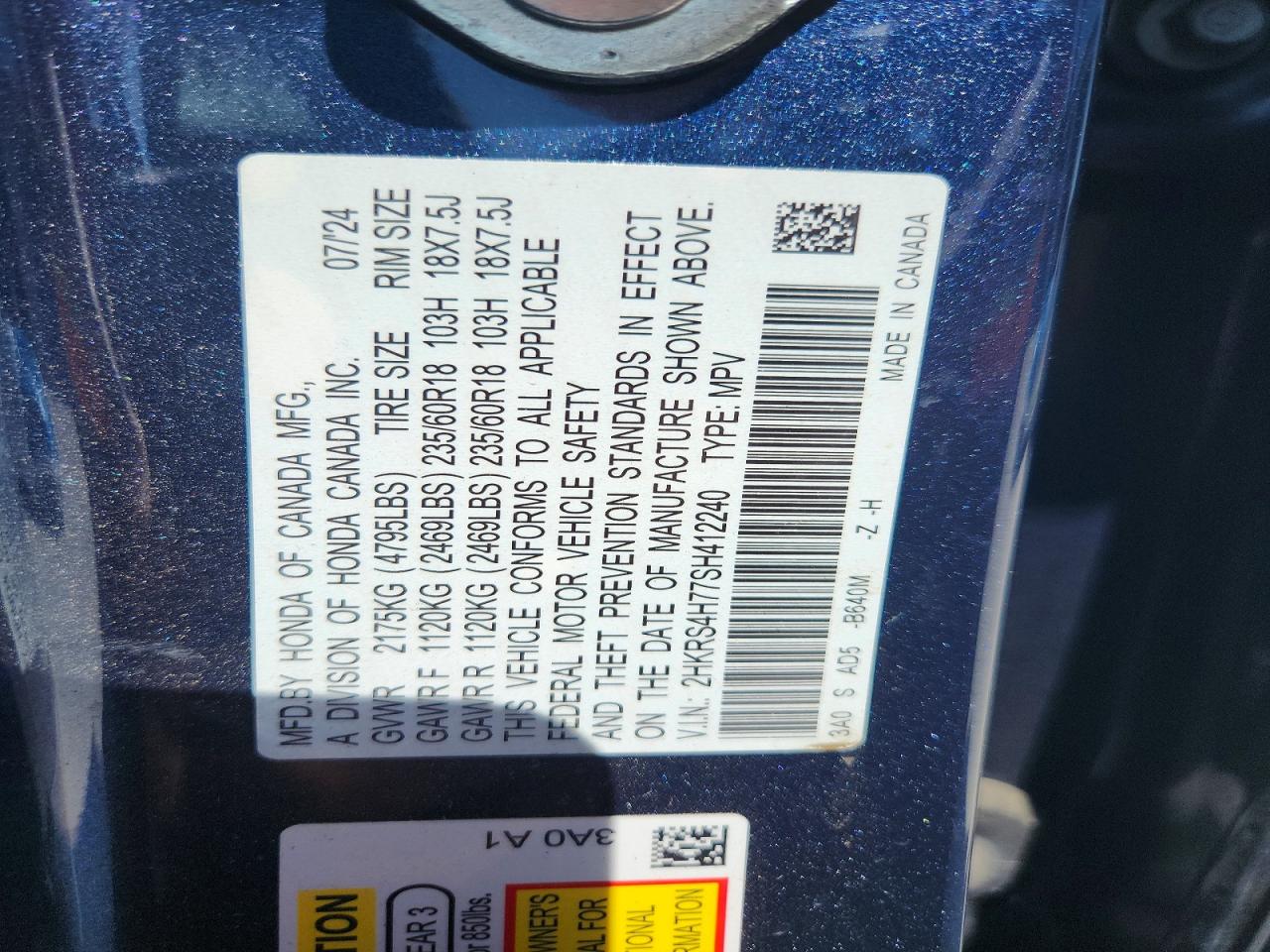 2025 Honda Cr-v Exl Blue vin: 2HKRS4H77SH412240