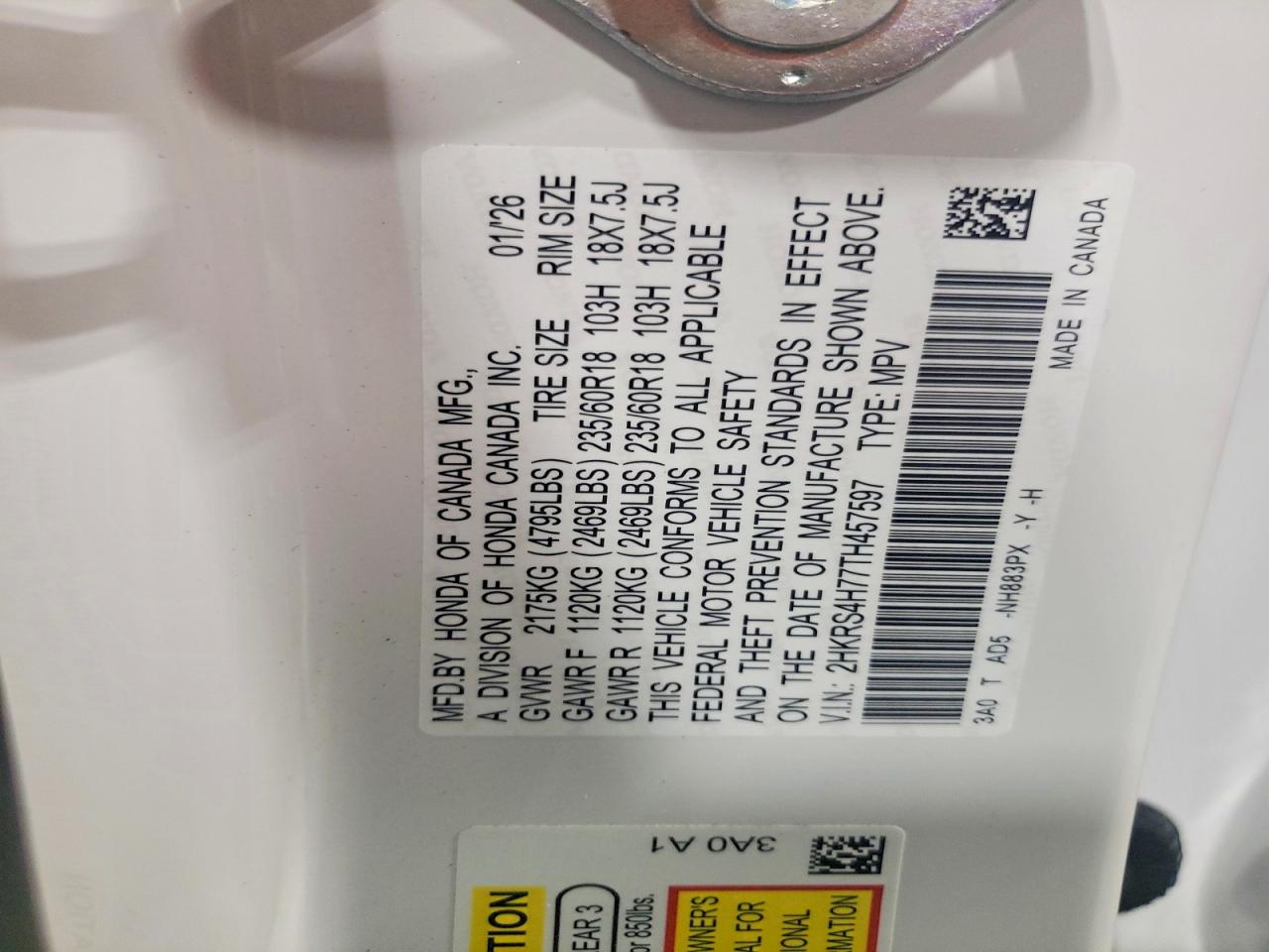 2026 Honda Cr-v Exl White vin: 2HKRS4H77TH457597