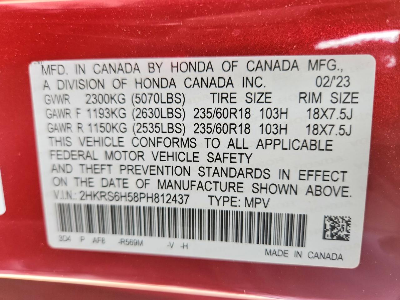 2023 Honda Cr-v Sport Red vin: 2HKRS6H58PH812437