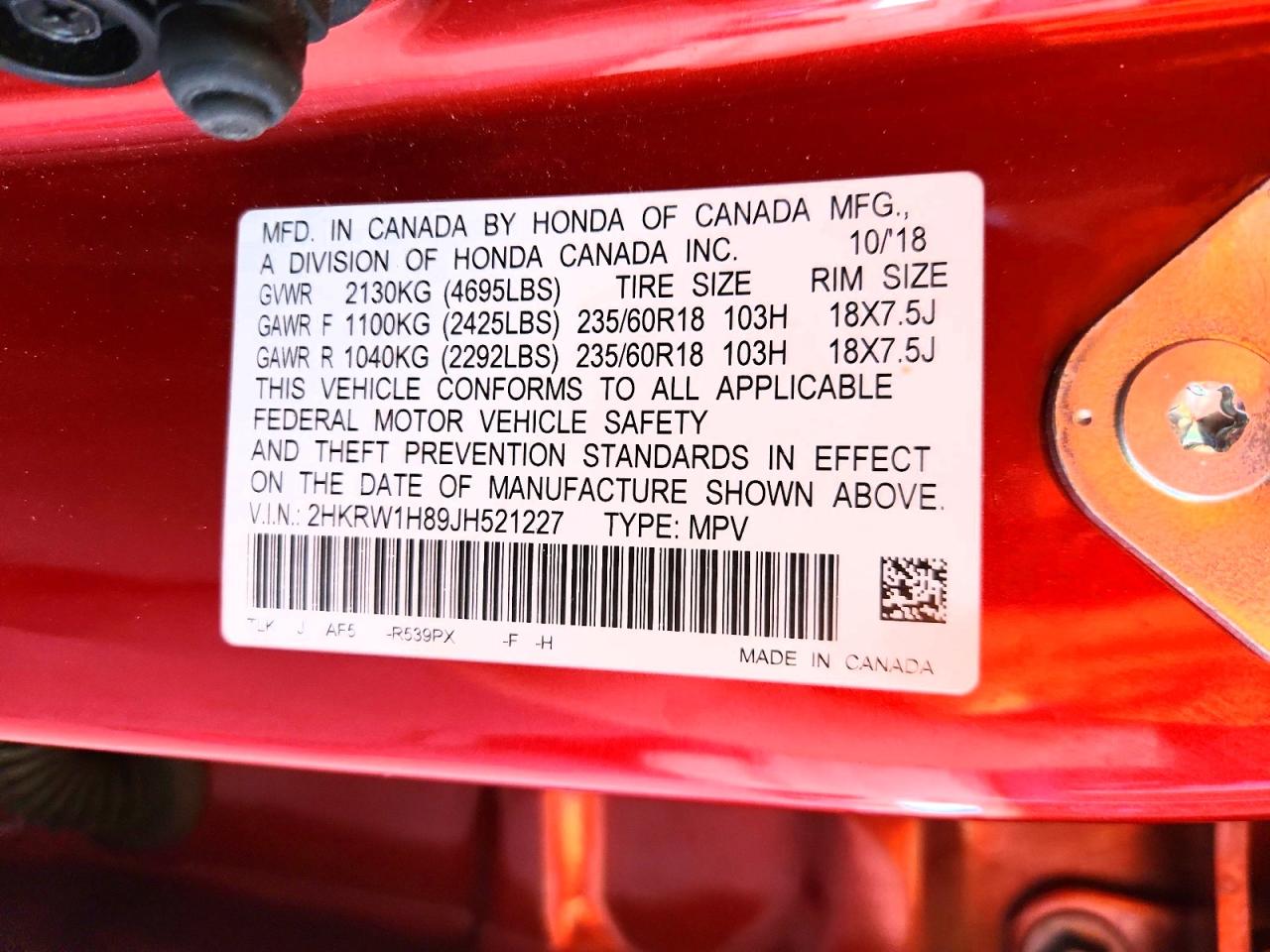 2018 Honda Cr-v Exl Красный vin: 2HKRW1H89JH521227
