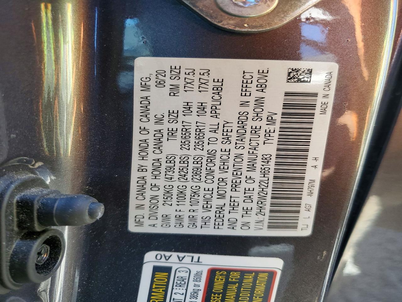 2020 Honda Cr-v Lx Charcoal vin: 2HKRW2H22LH651483