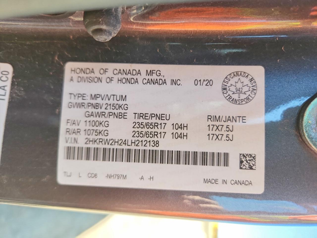 2020 Honda Cr-v Lx Gray vin: 2HKRW2H24LH212138