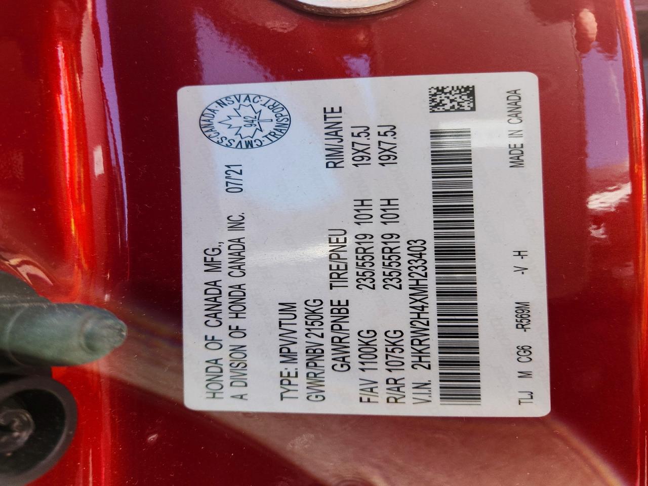 2021 Honda Cr-v Sport Red vin: 2HKRW2H4XMH233403