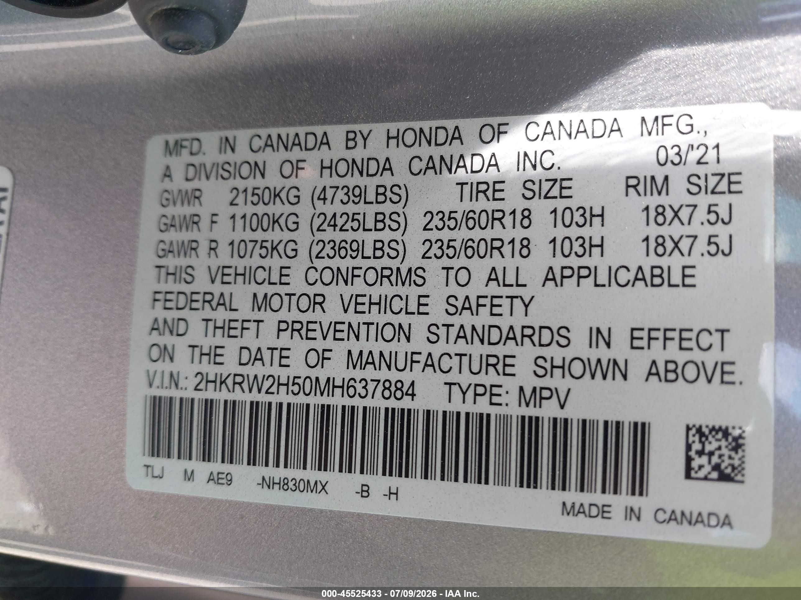 2021 Honda Cr-v Awd Ex Серый vin: 2HKRW2H50MH637884