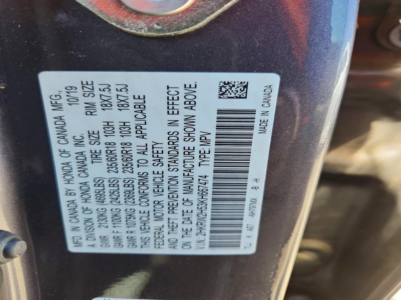 2019 Honda Cr-v Ex Gray vin: 2HKRW2H53KH667474