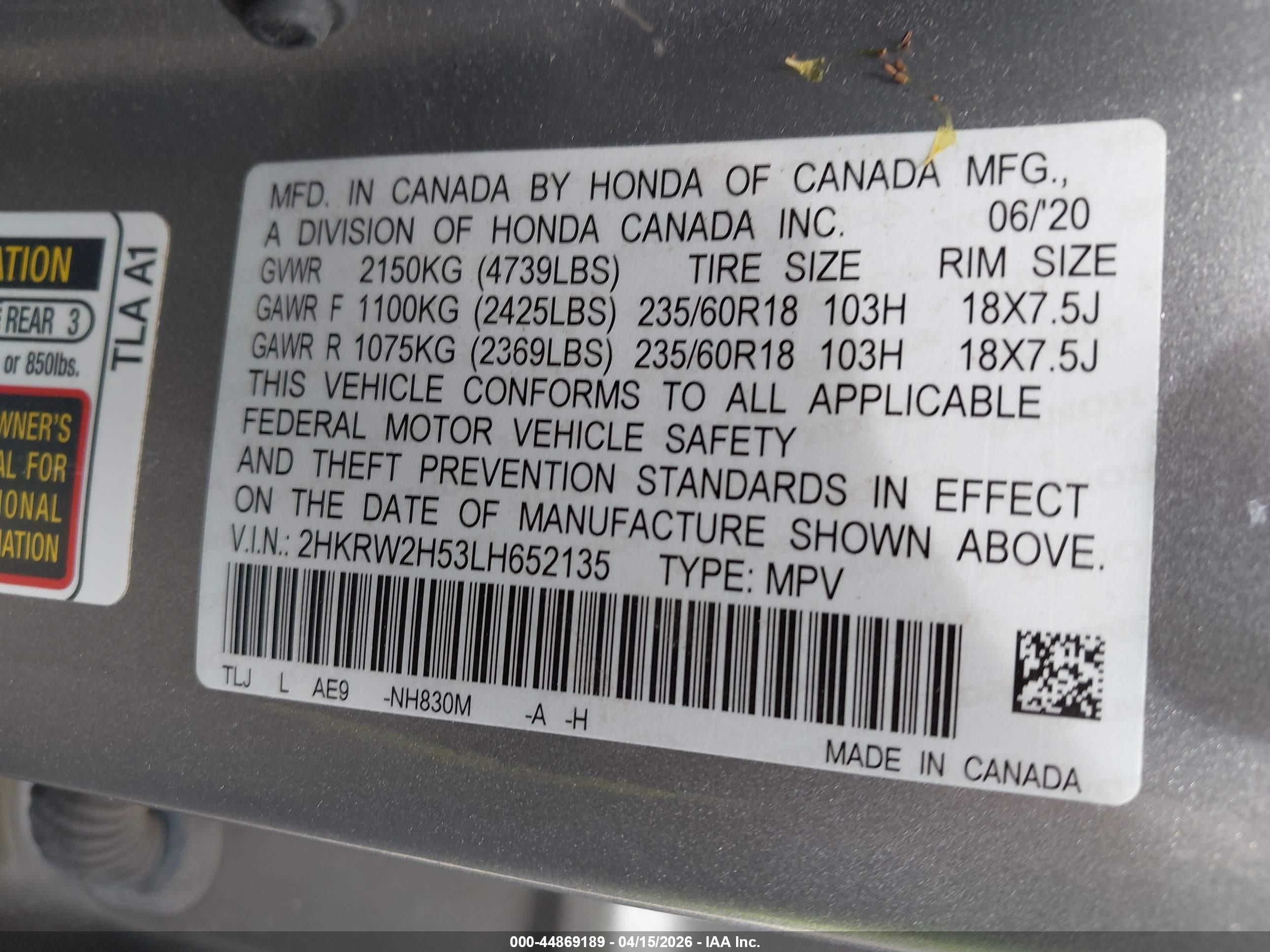 2020 Honda Cr-v Awd Ex Silver vin: 2HKRW2H53LH652135