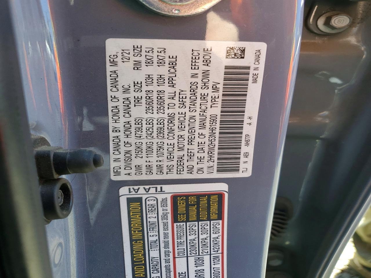 2022 Honda Cr-v Ex Серый vin: 2HKRW2H53NH615900