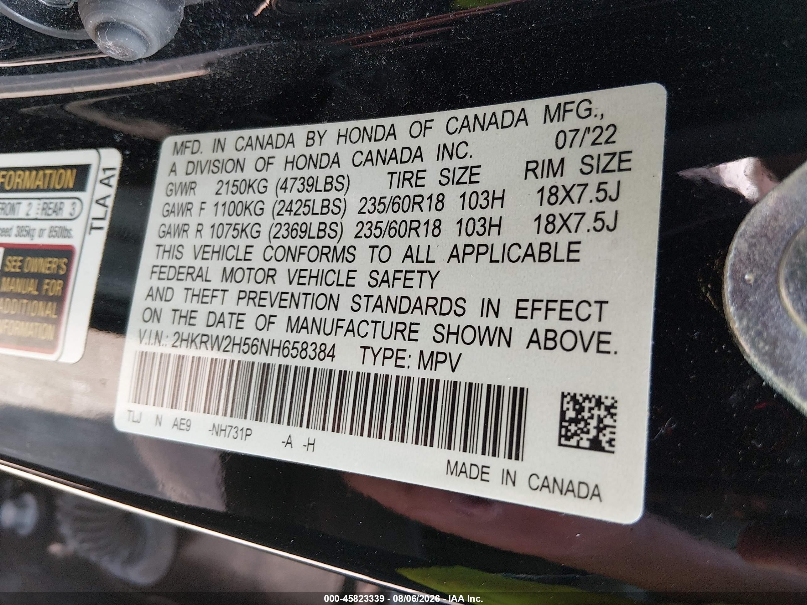 2022 Honda Cr-v Awd Ex Черный vin: 2HKRW2H56NH658384