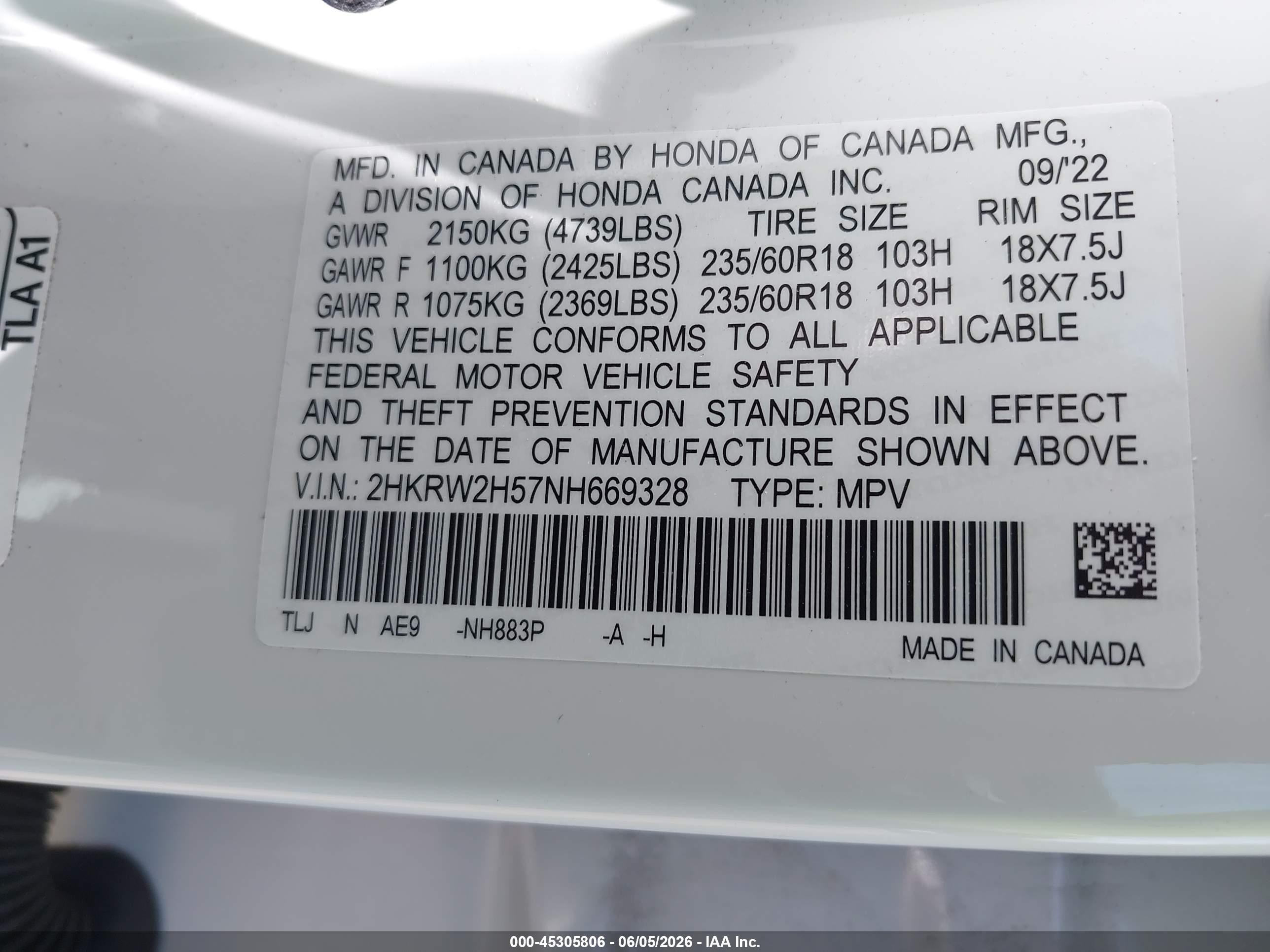 2022 Honda Cr-v Awd Ex White vin: 2HKRW2H57NH669328