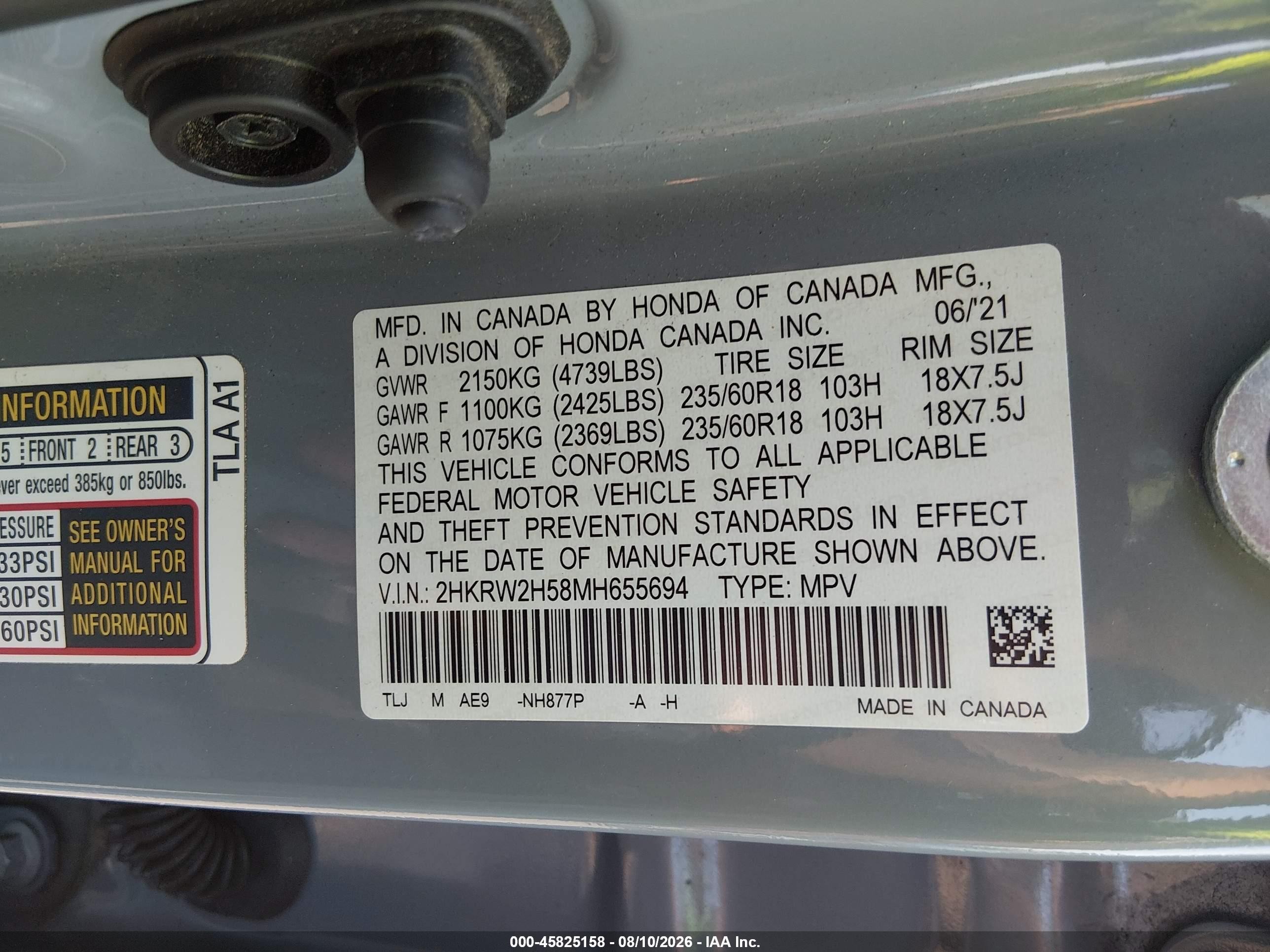 2021 Honda Cr-v Awd Ex Gray vin: 2HKRW2H58MH655694